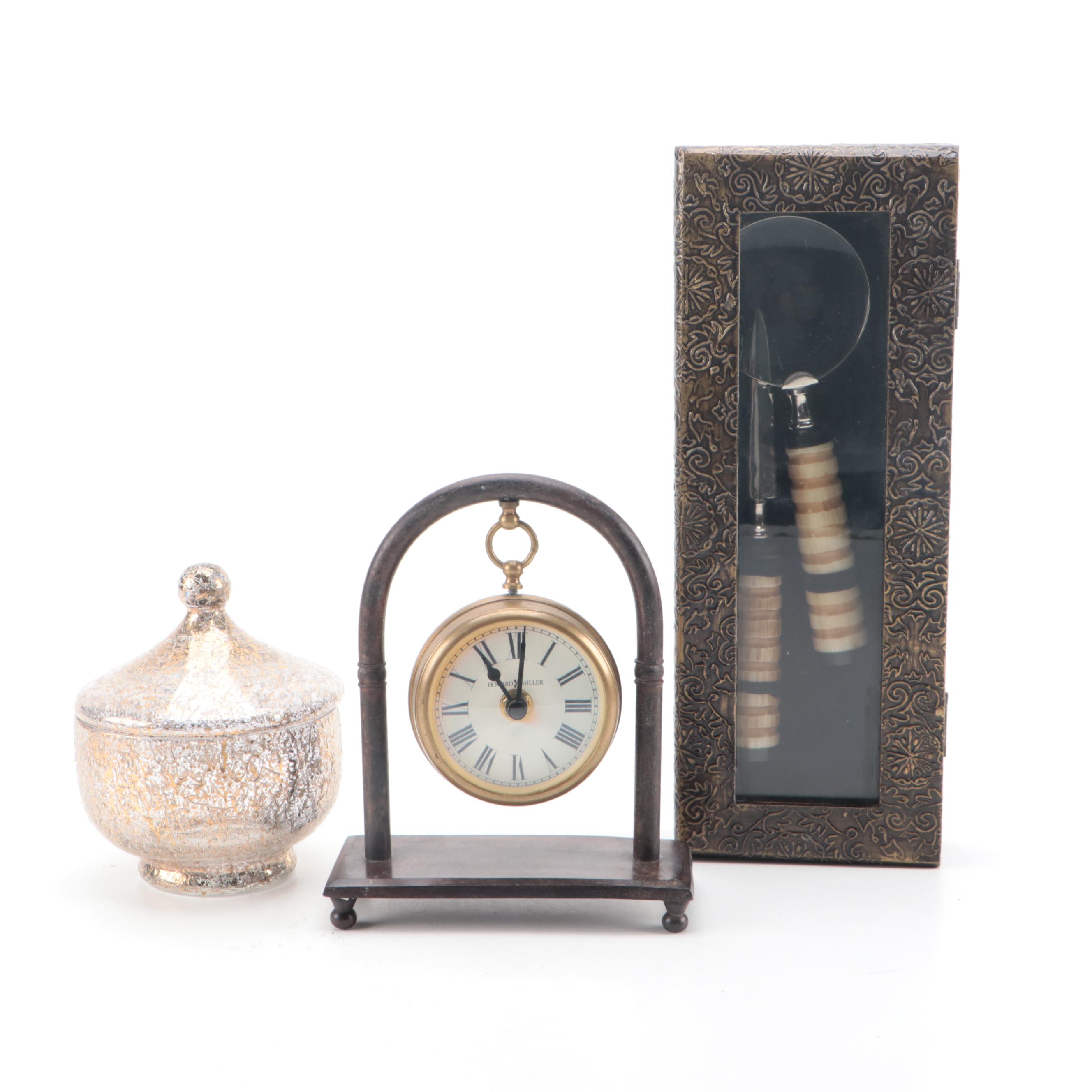 Howard Miller Desk Clock with Other Office Accessories