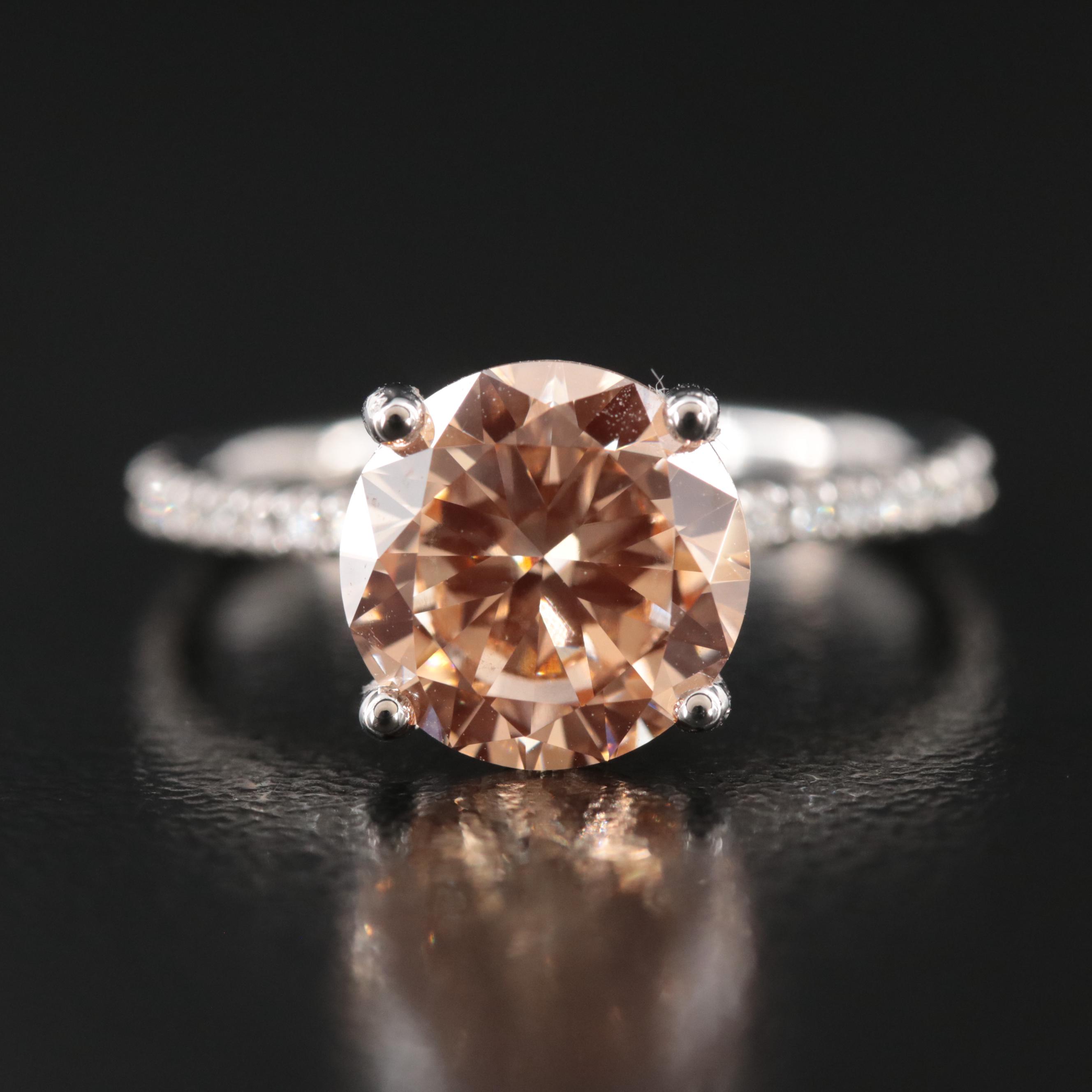 14K 3.15 CTW Fancy Pinkish Orange Diamond Ring