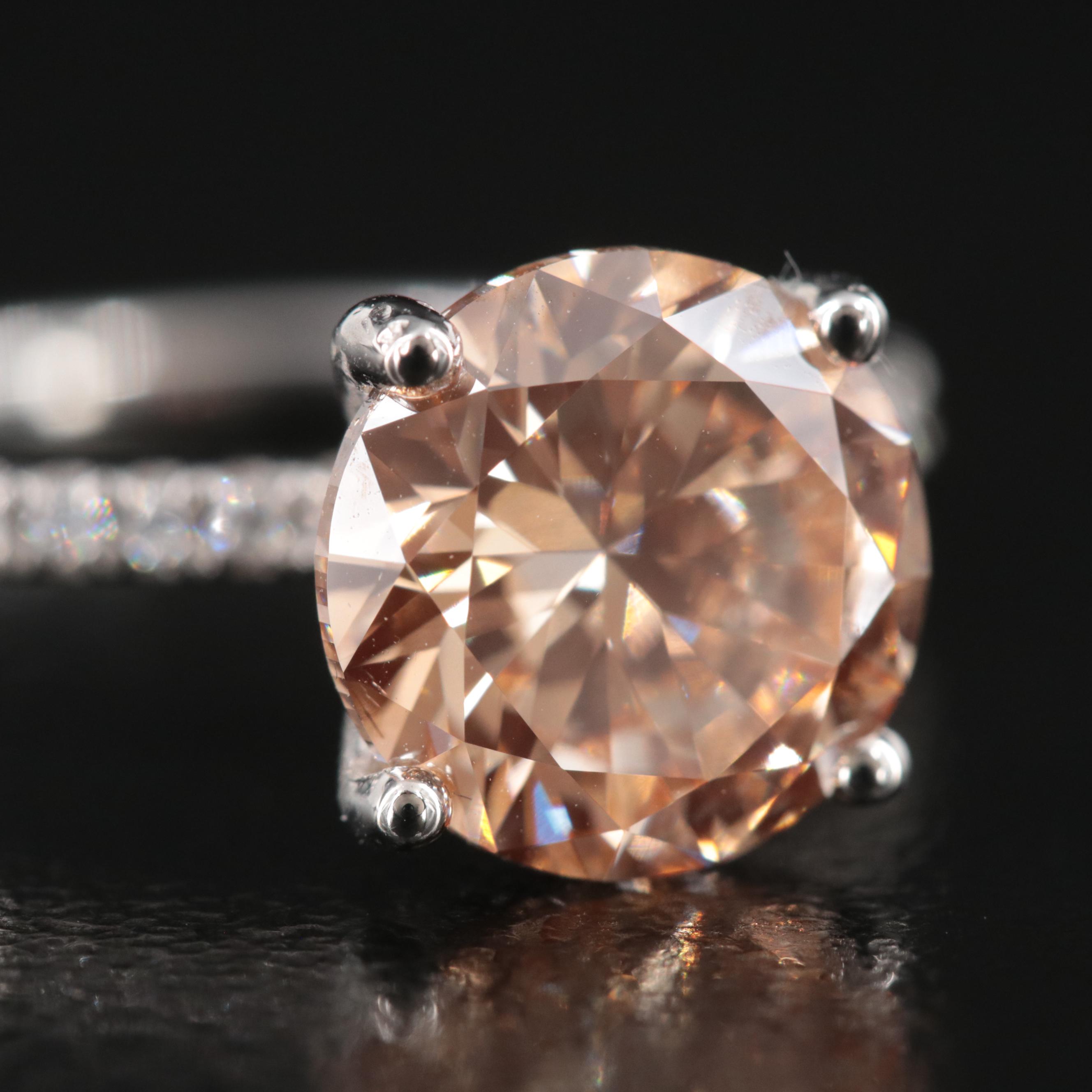 14K 3.15 CTW Fancy Pinkish Orange Diamond Ring
