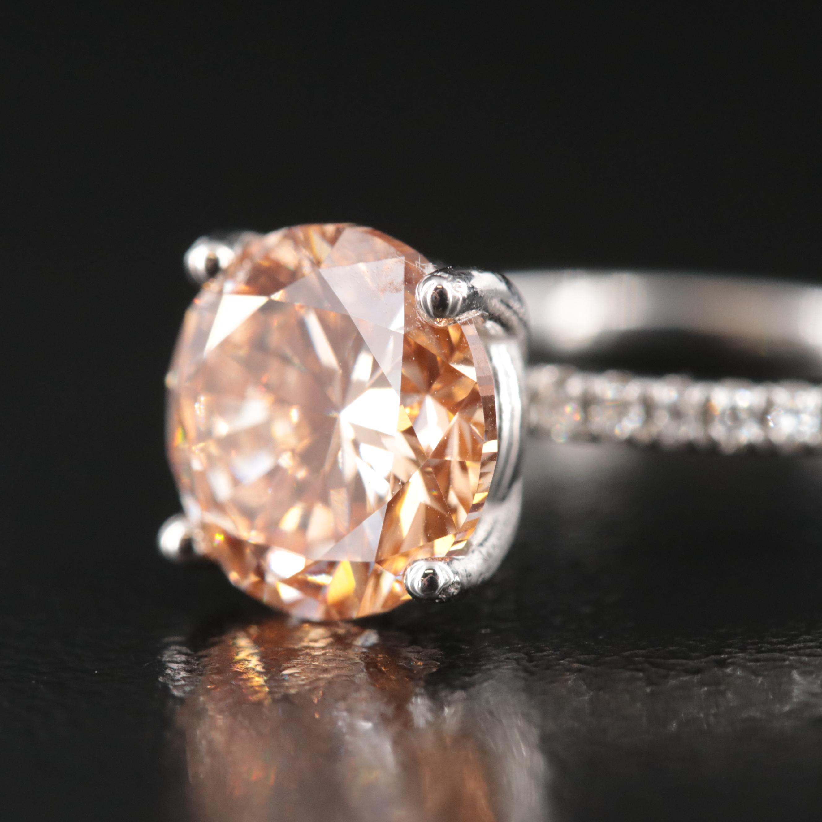 14K 3.15 CTW Fancy Pinkish Orange Diamond Ring