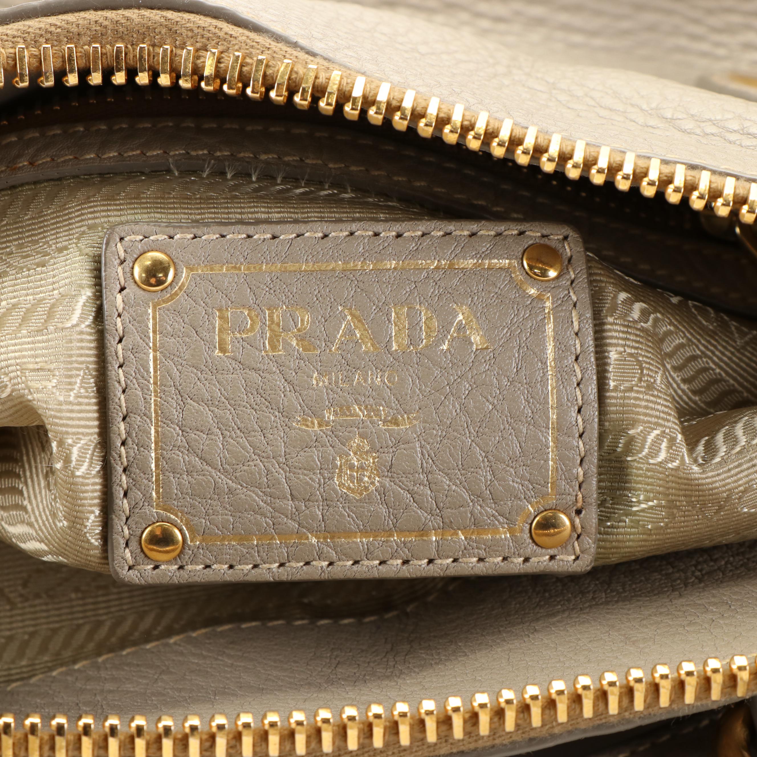 Prada Crossbody Bauletto Handbag in Taupe Calfskin Leather