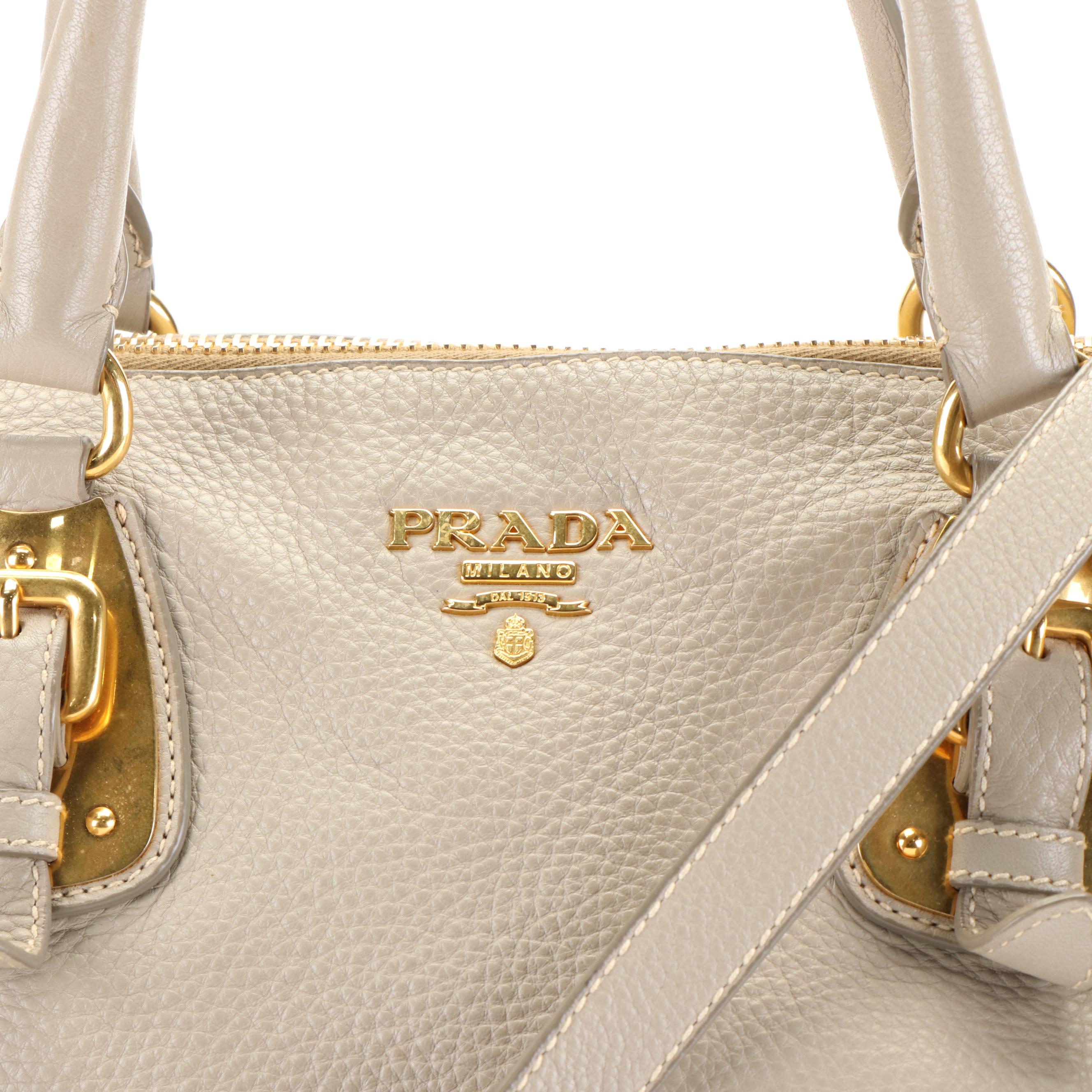 Prada Crossbody Bauletto Handbag in Taupe Calfskin Leather