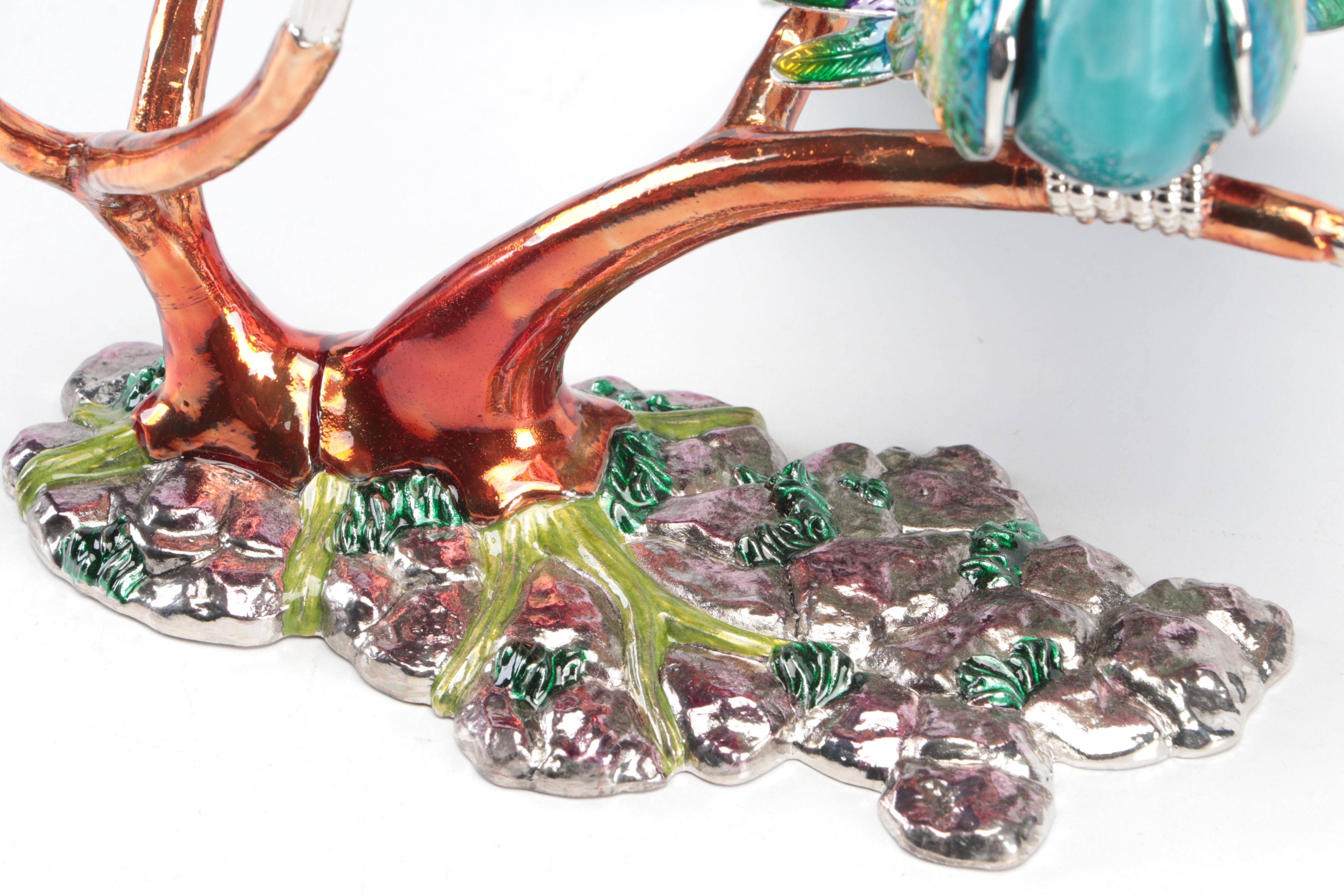 Jere Enameled Metal Peacock Wine Bottle Holder