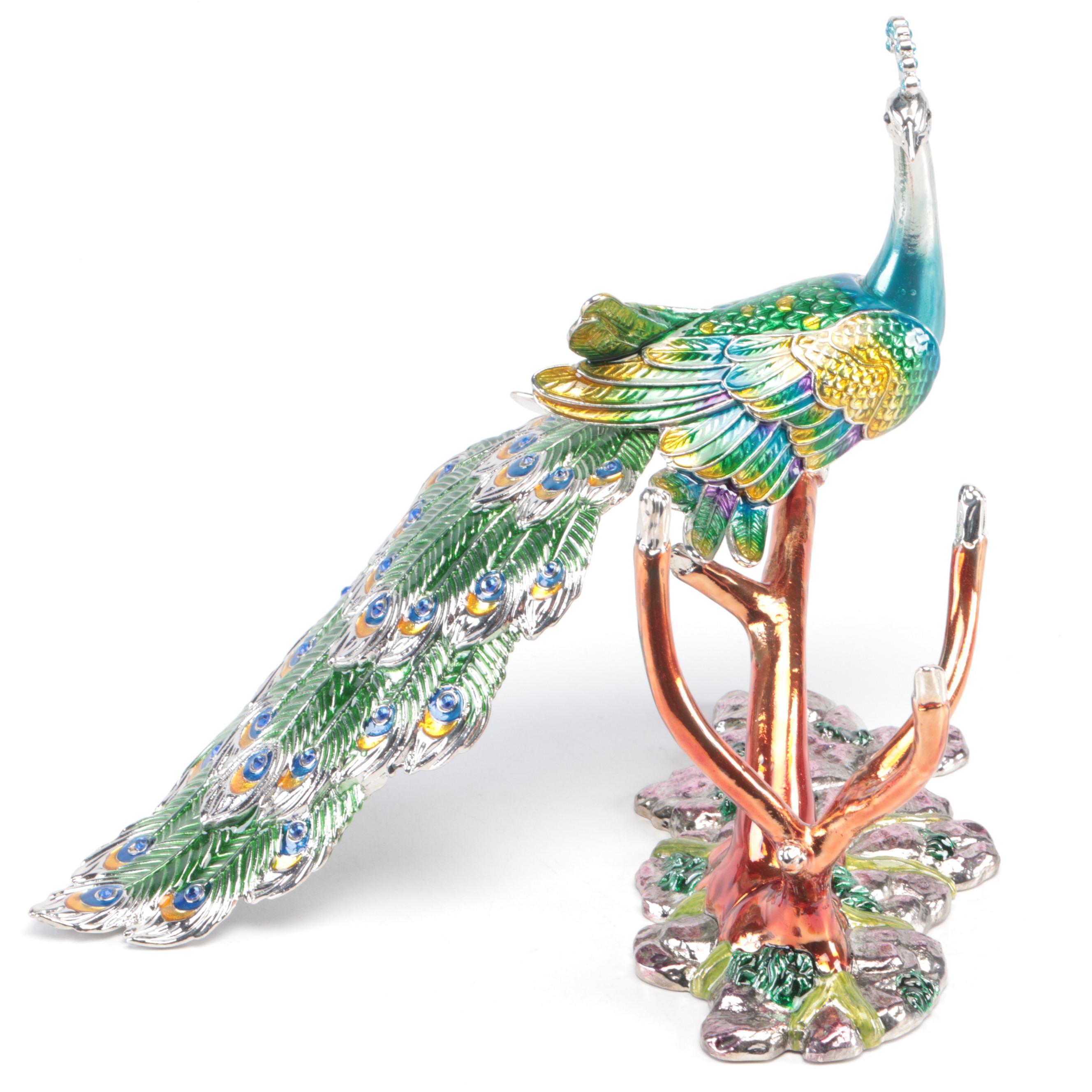 Jere Enameled Metal Peacock Wine Bottle Holder