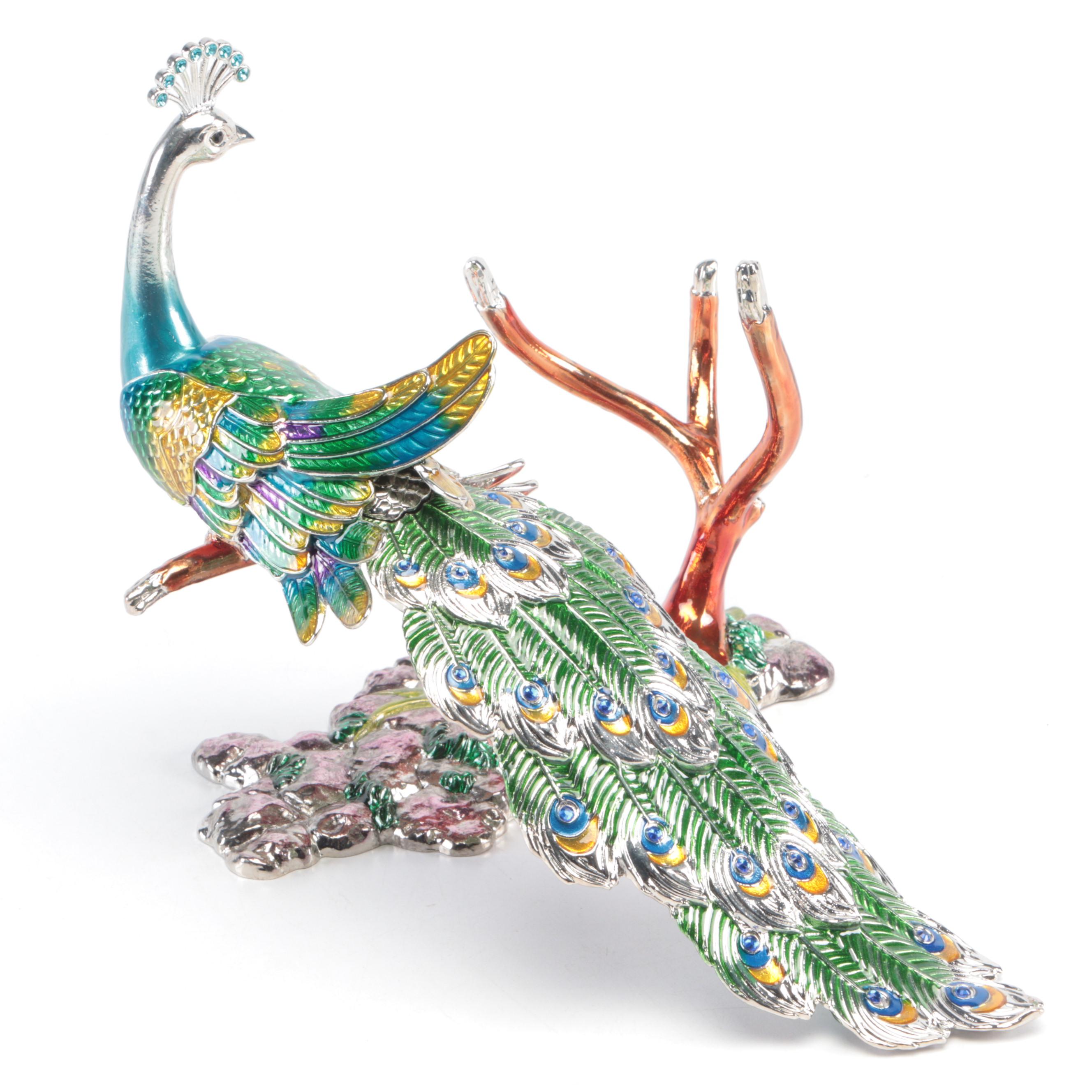Jere Enameled Metal Peacock Wine Bottle Holder