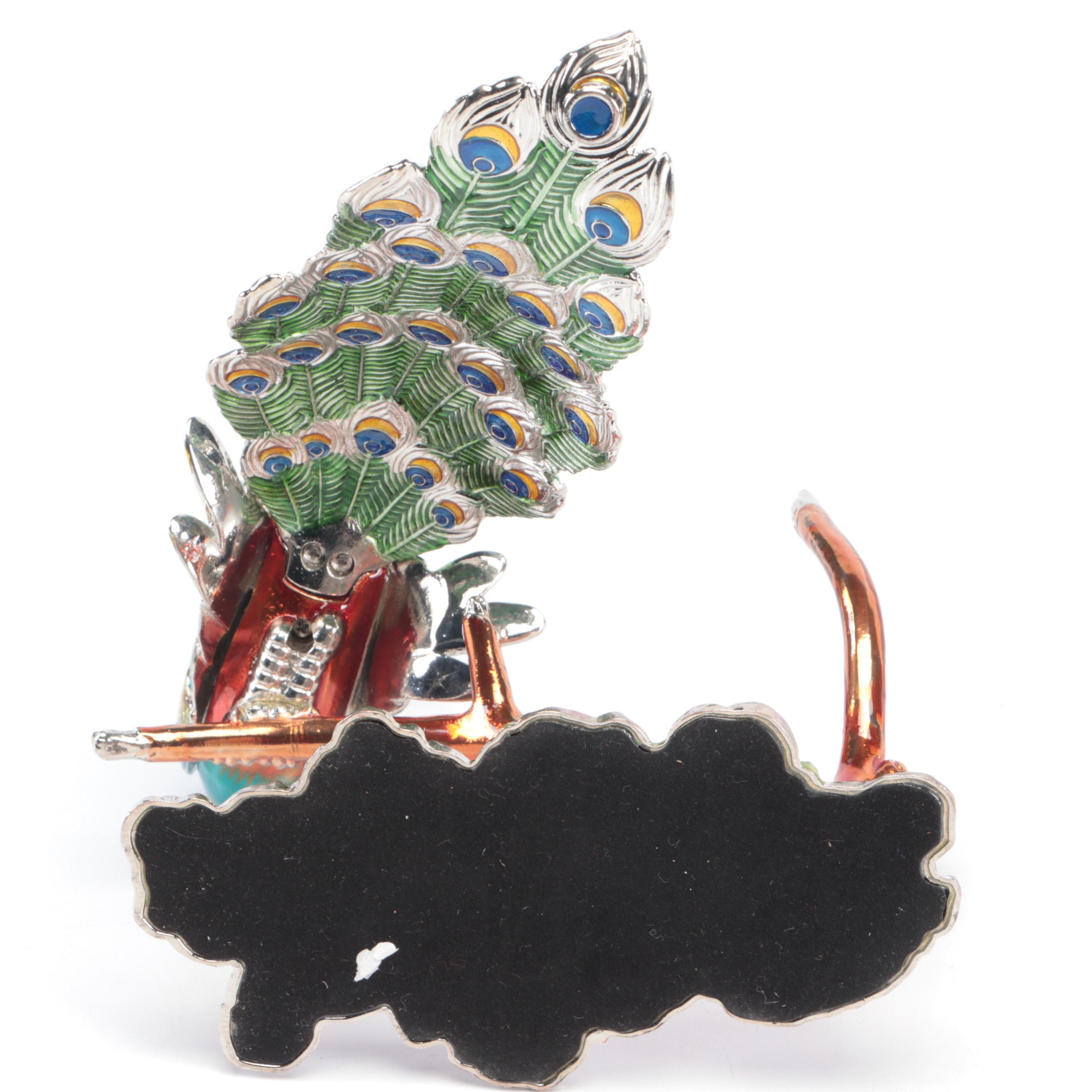 Jere Enameled Metal Peacock Wine Bottle Holder
