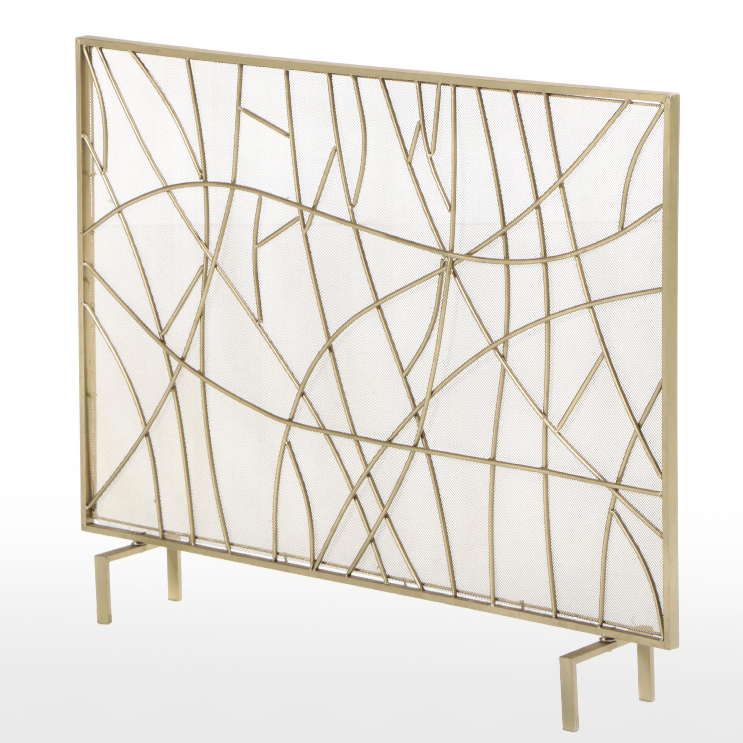 Modernist Style Gilt Metal and Wire Mesh Fireplace Screen