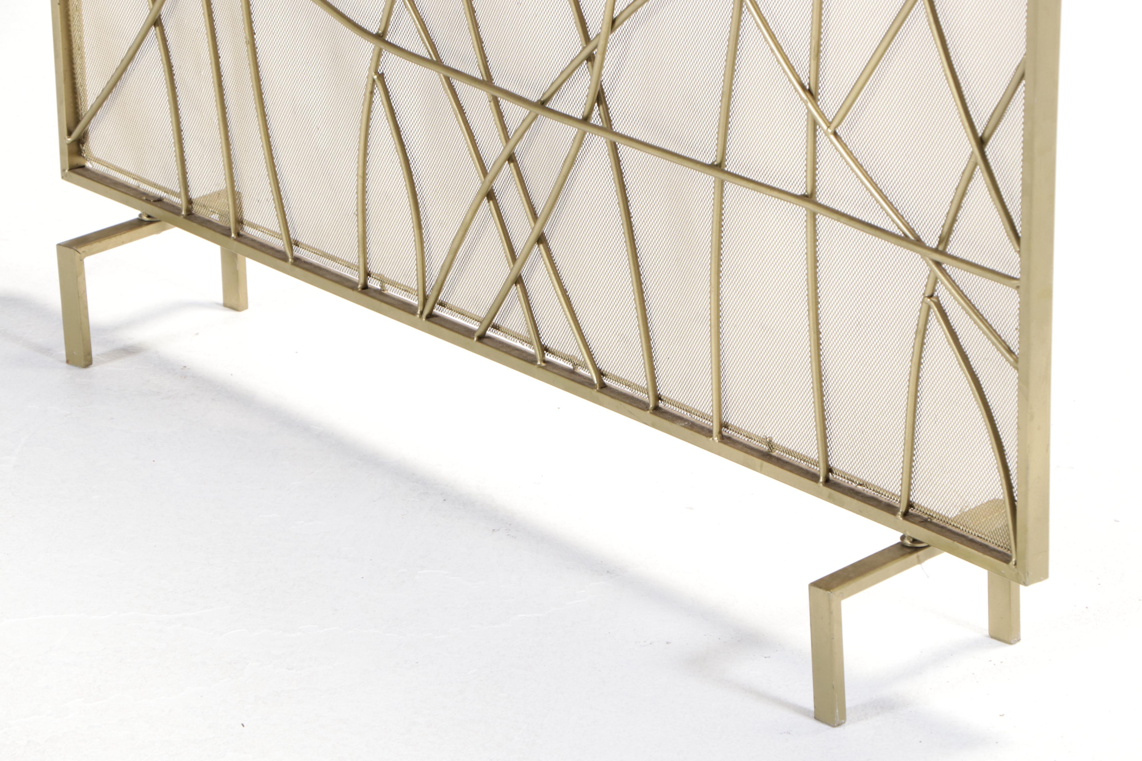 Modernist Style Gilt Metal and Wire Mesh Fireplace Screen
