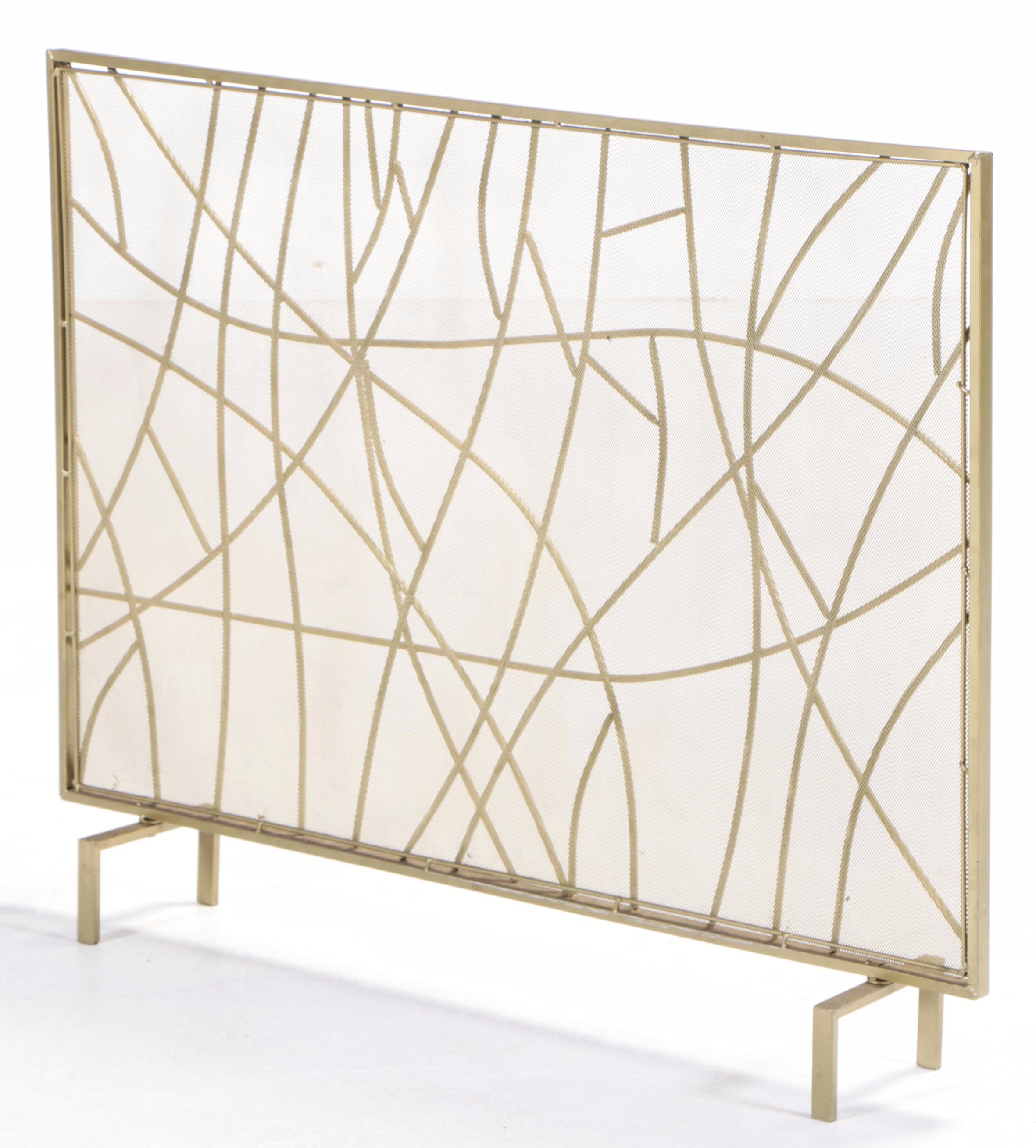 Modernist Style Gilt Metal and Wire Mesh Fireplace Screen