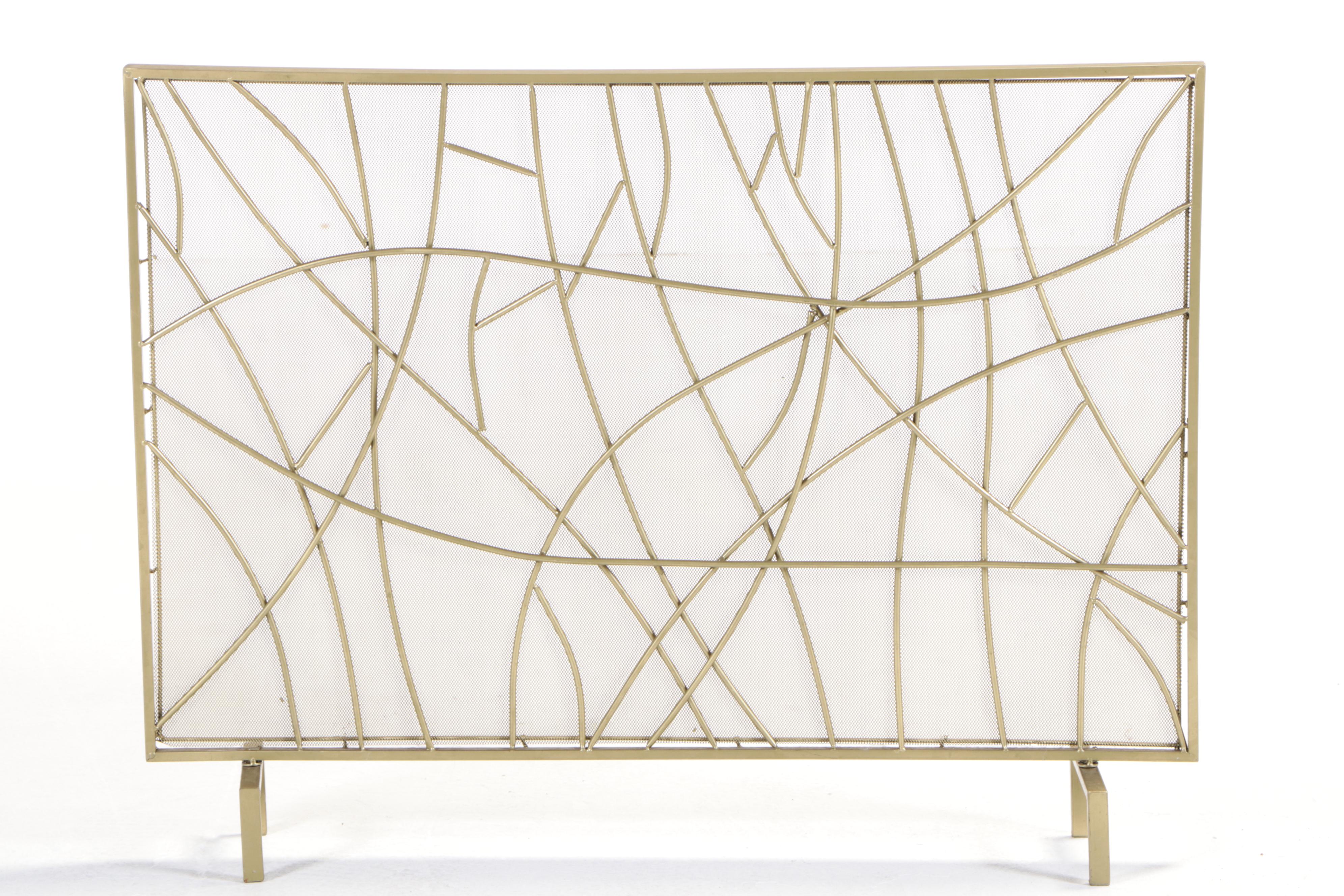 Modernist Style Gilt Metal and Wire Mesh Fireplace Screen