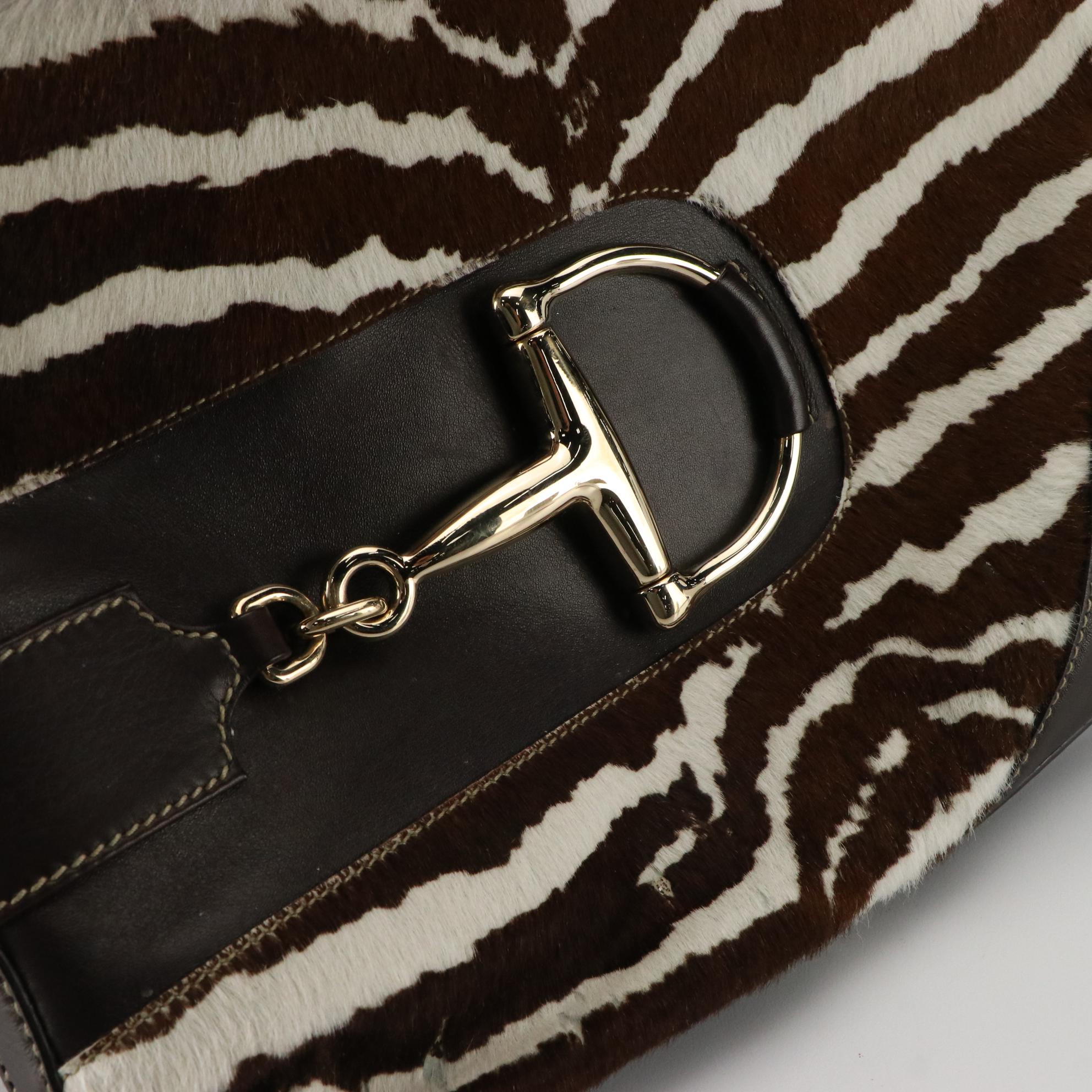 Gucci Zebra Print Pony Hair Horsebit Hobo Shoulder Bag EBTH