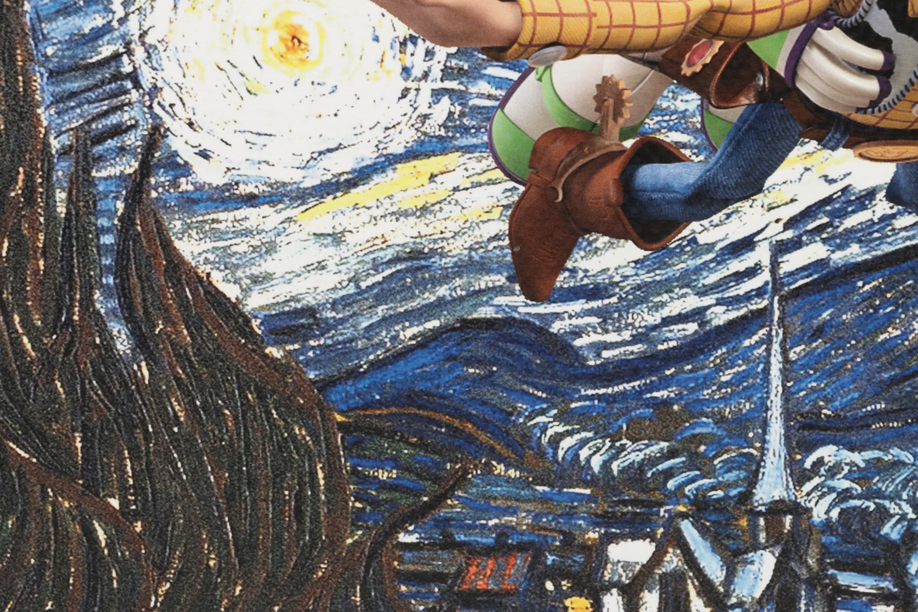 Death NYC Pop Art Graphic Print of Woody and Buzz Flying Above Starry Night