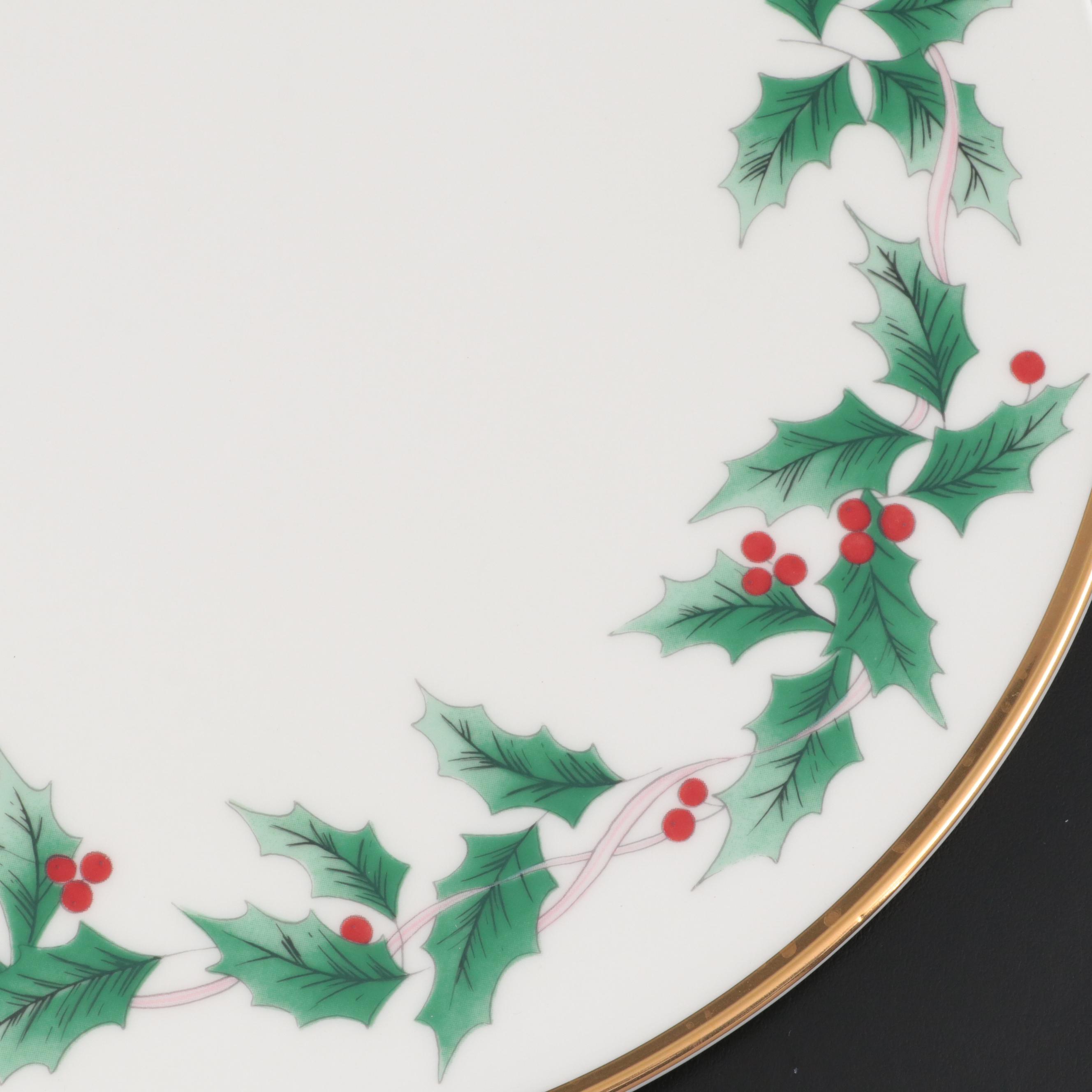 Mikasa Bone China "Ribbon Holly" Cake Plate and Server with Box