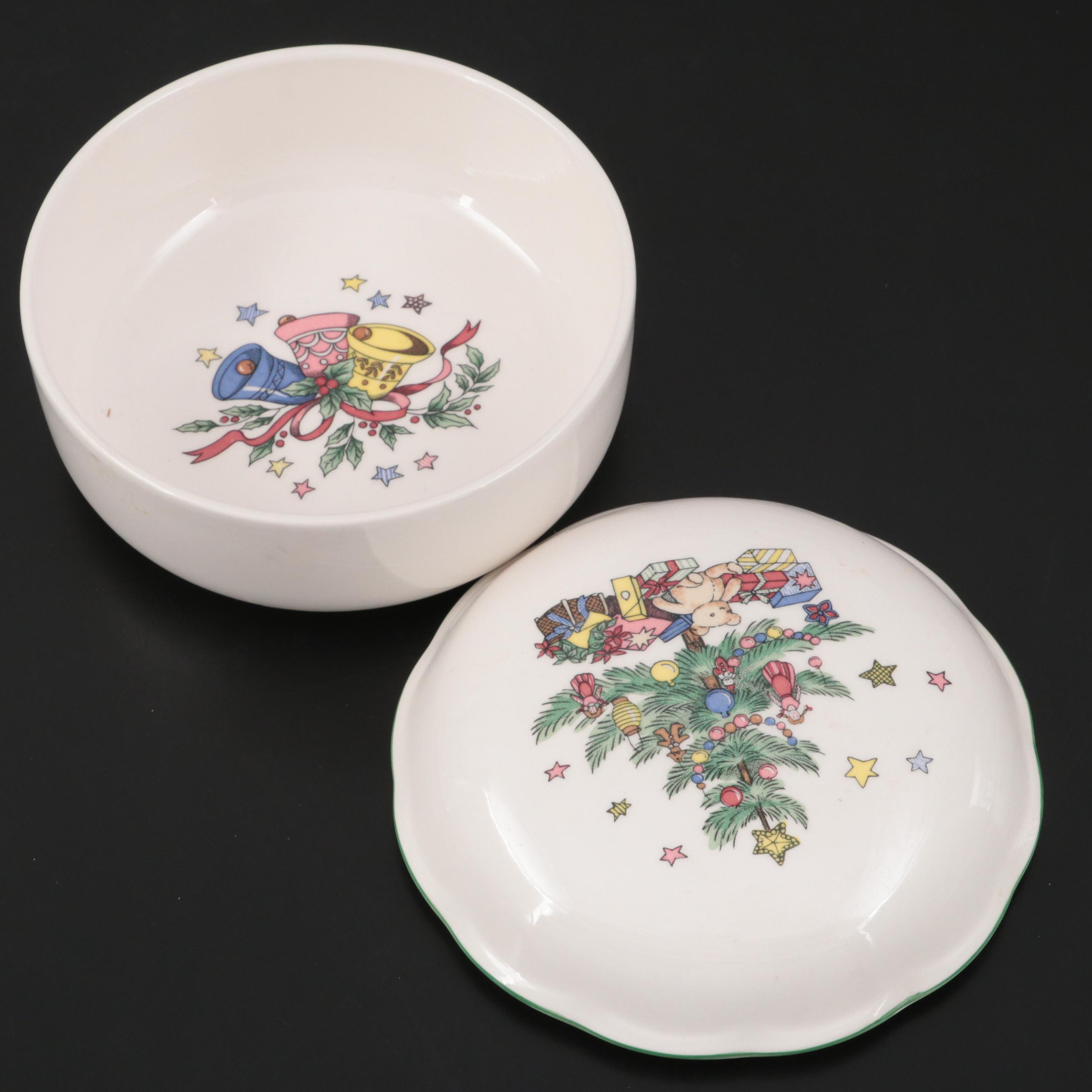 Mikasa Bone China "Ribbon Holly" Cake Plate and Server with Box