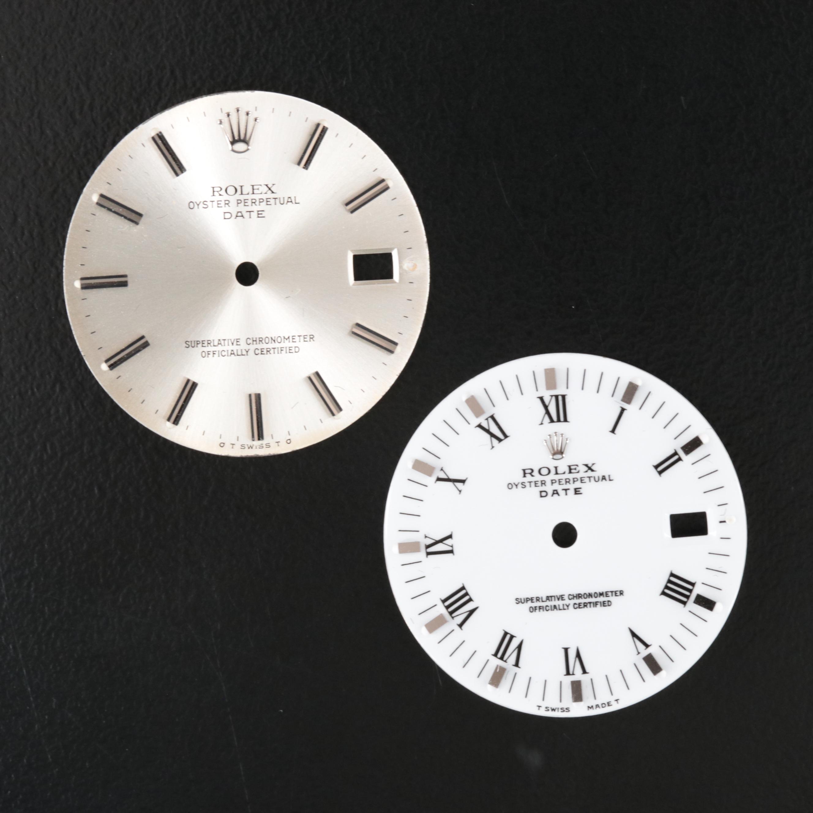 Two Rolex Oyster Perpetual Date Watch Dials