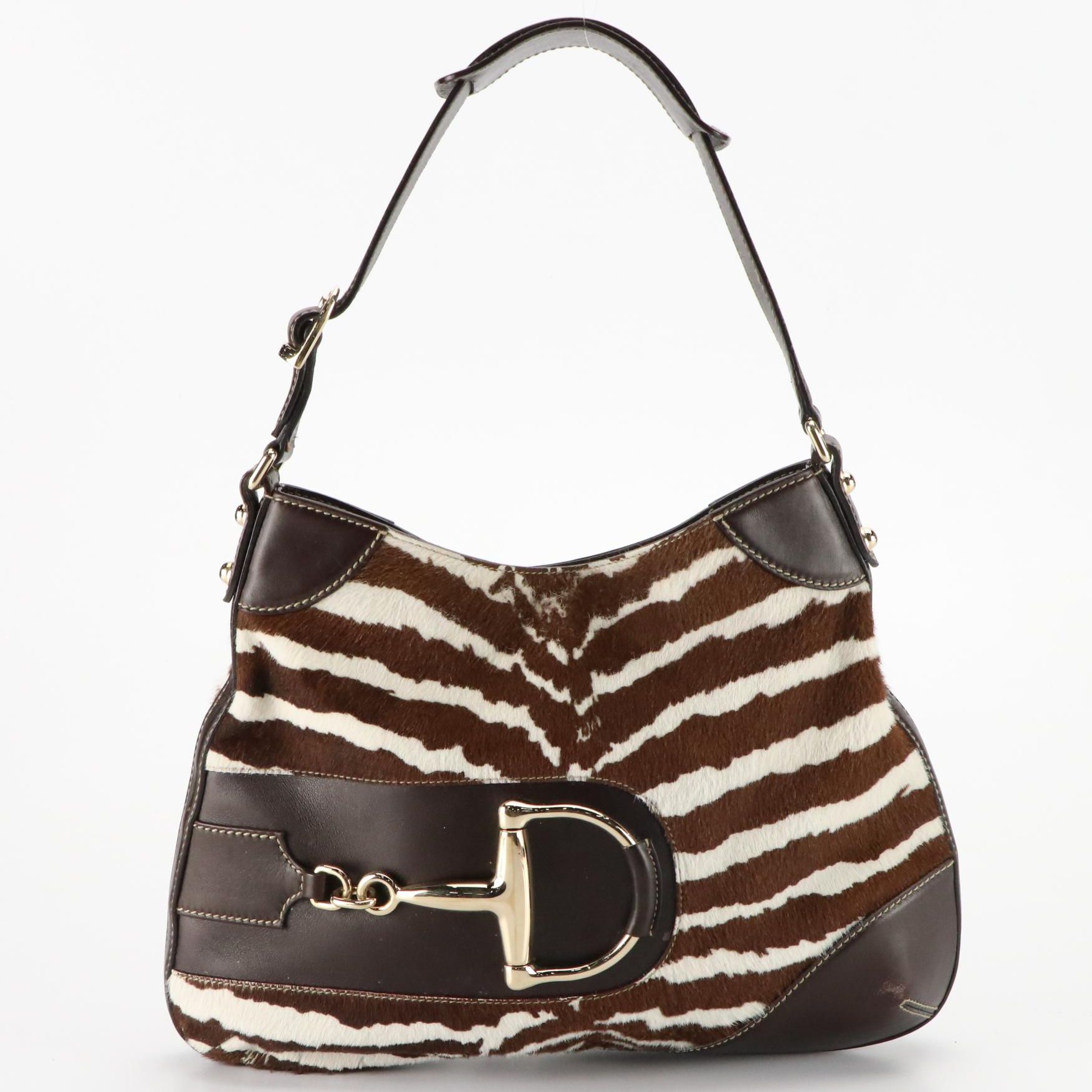 Gucci Zebra Print Pony Hair Horsebit Hobo Shoulder Bag