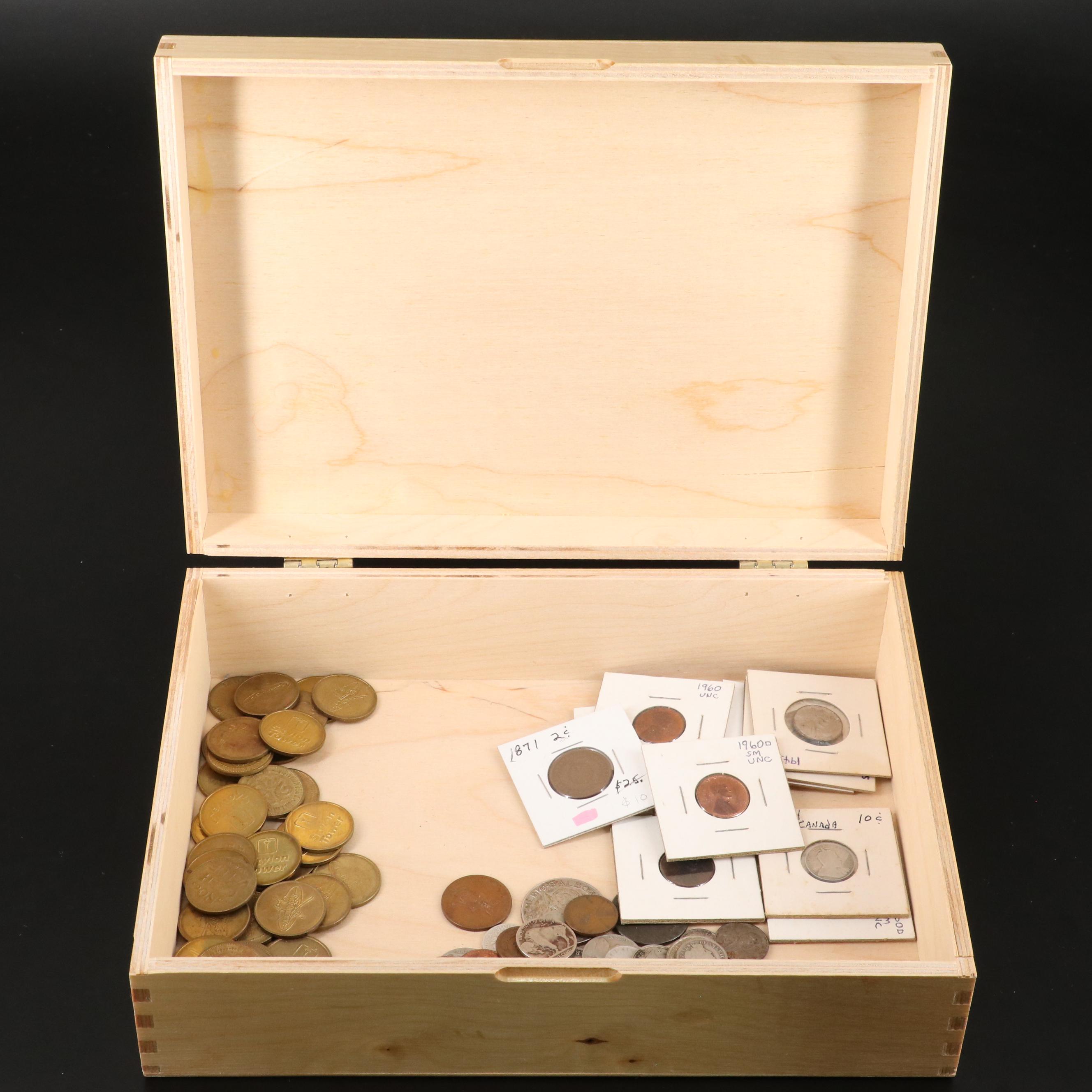 Assortment of U.S. Coins, Foreign Coins and Gaming Tokens, Including Silver