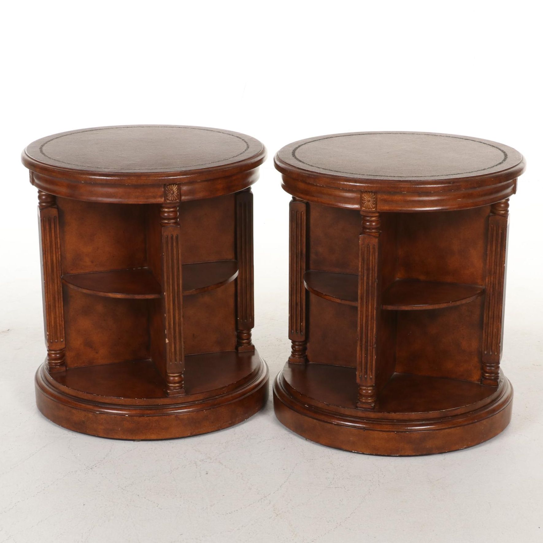 Pair of Rotating Round Bookshelf Side Tables, 21st Century