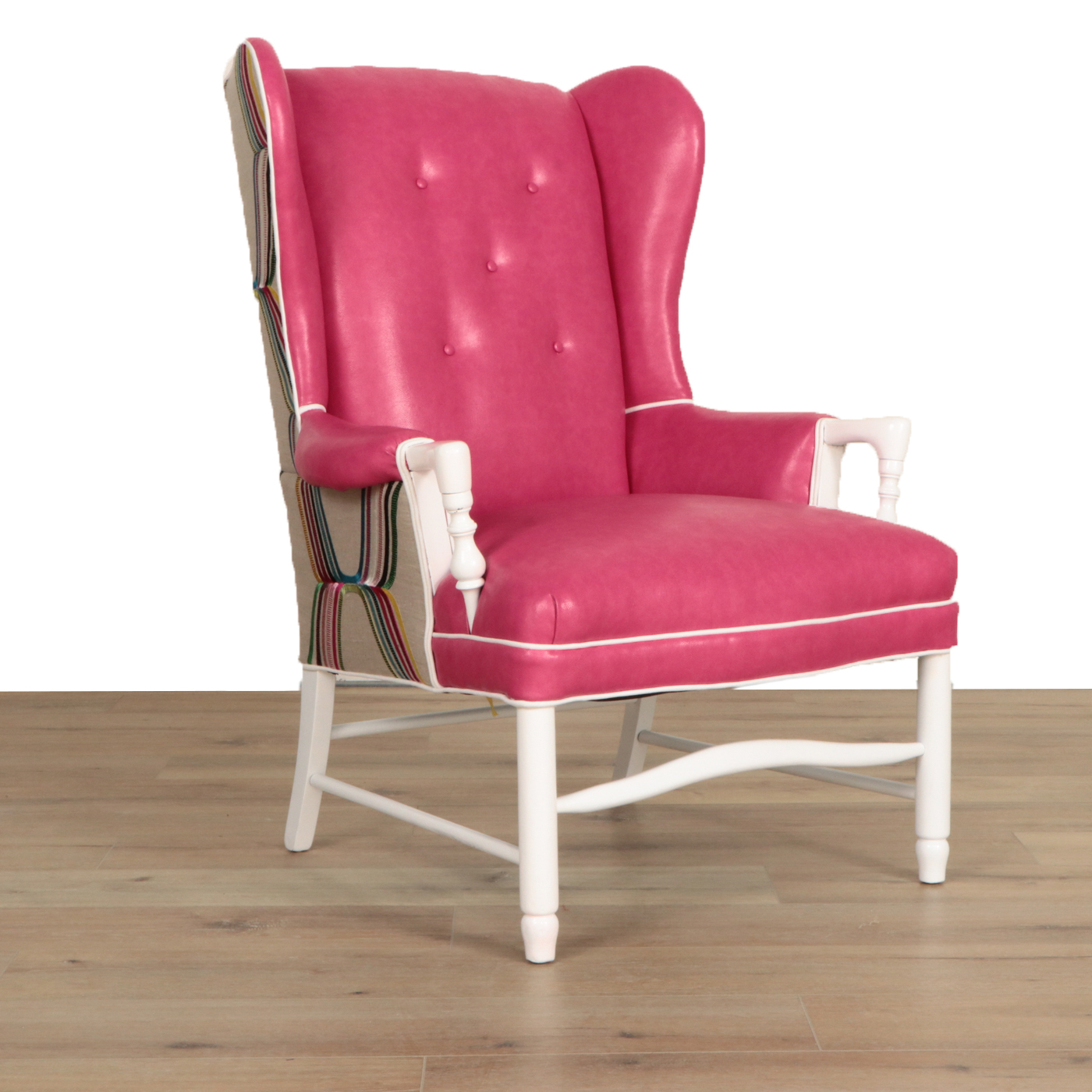 Contemporary Custom Dual-Upholstered & Painted Pink Leather Wingback Armchair