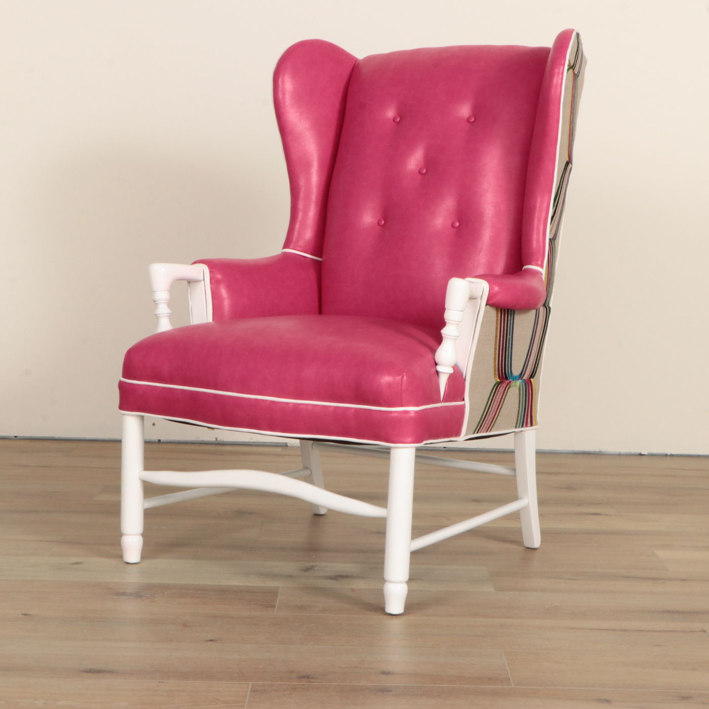 Contemporary Custom Dual-Upholstered & Painted Pink Leather Wingback Armchair