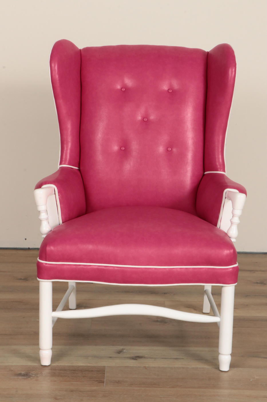 Contemporary Custom Dual-Upholstered & Painted Pink Leather Wingback Armchair