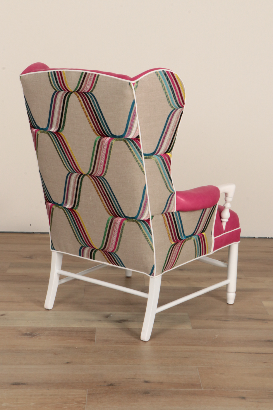 Contemporary Custom Dual-Upholstered & Painted Pink Leather Wingback Armchair