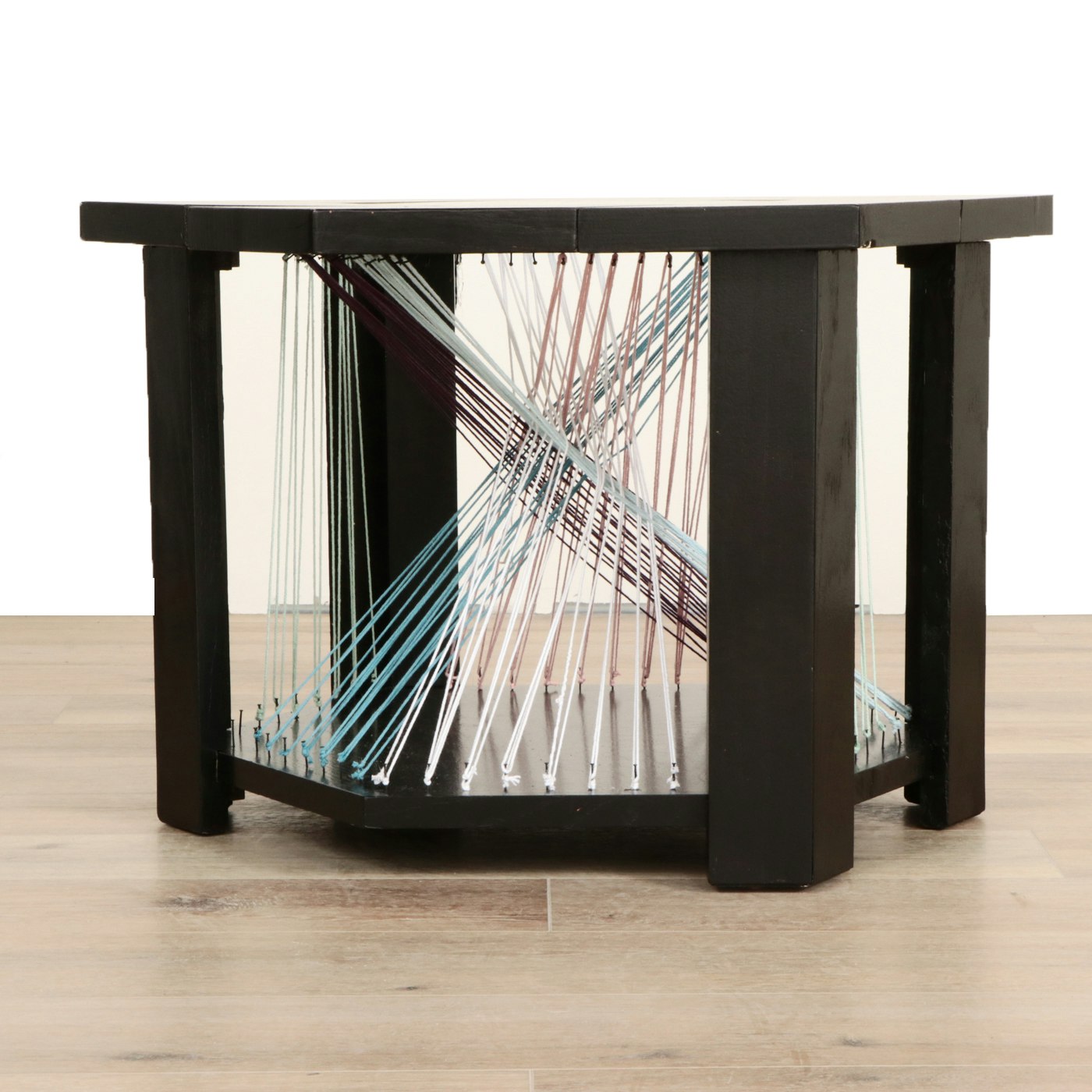 Contemporary String Art, Glass and Ebonized Wood Table | EBTH