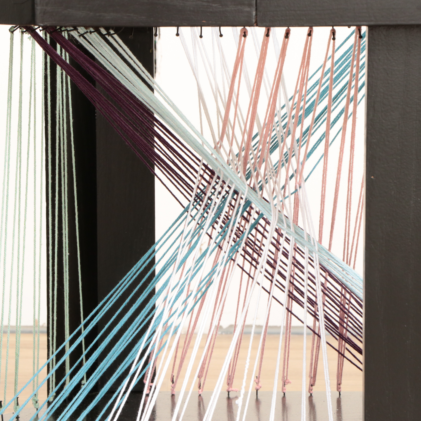 Contemporary String Art, Glass and Ebonized Wood Table