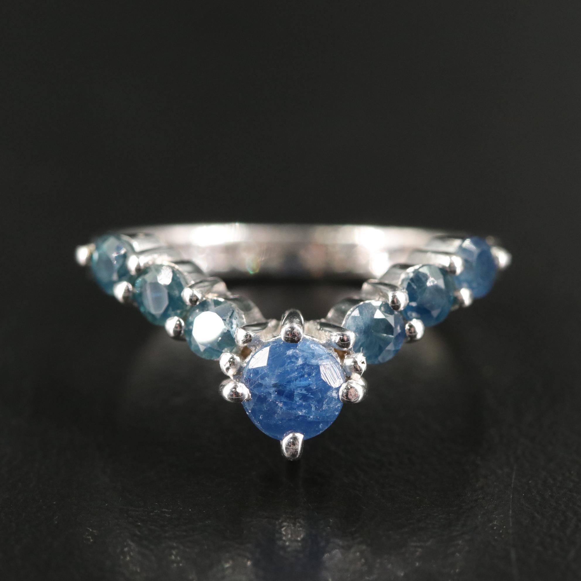 Sterling Sapphire Chevron Ring