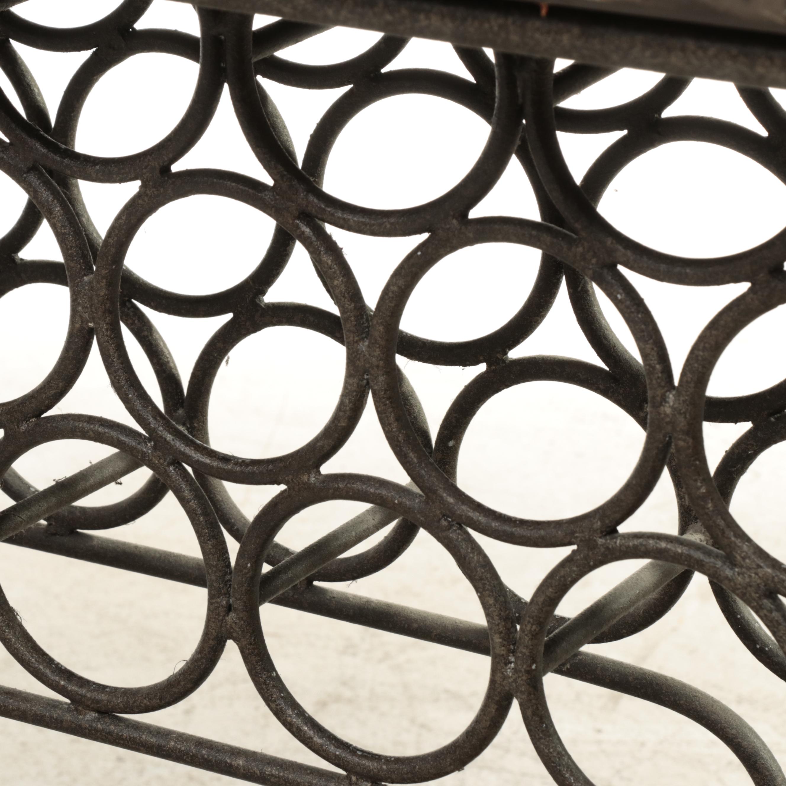 Neoclassical Style Marble Top Scrolled Metal Wine Rack Console Table