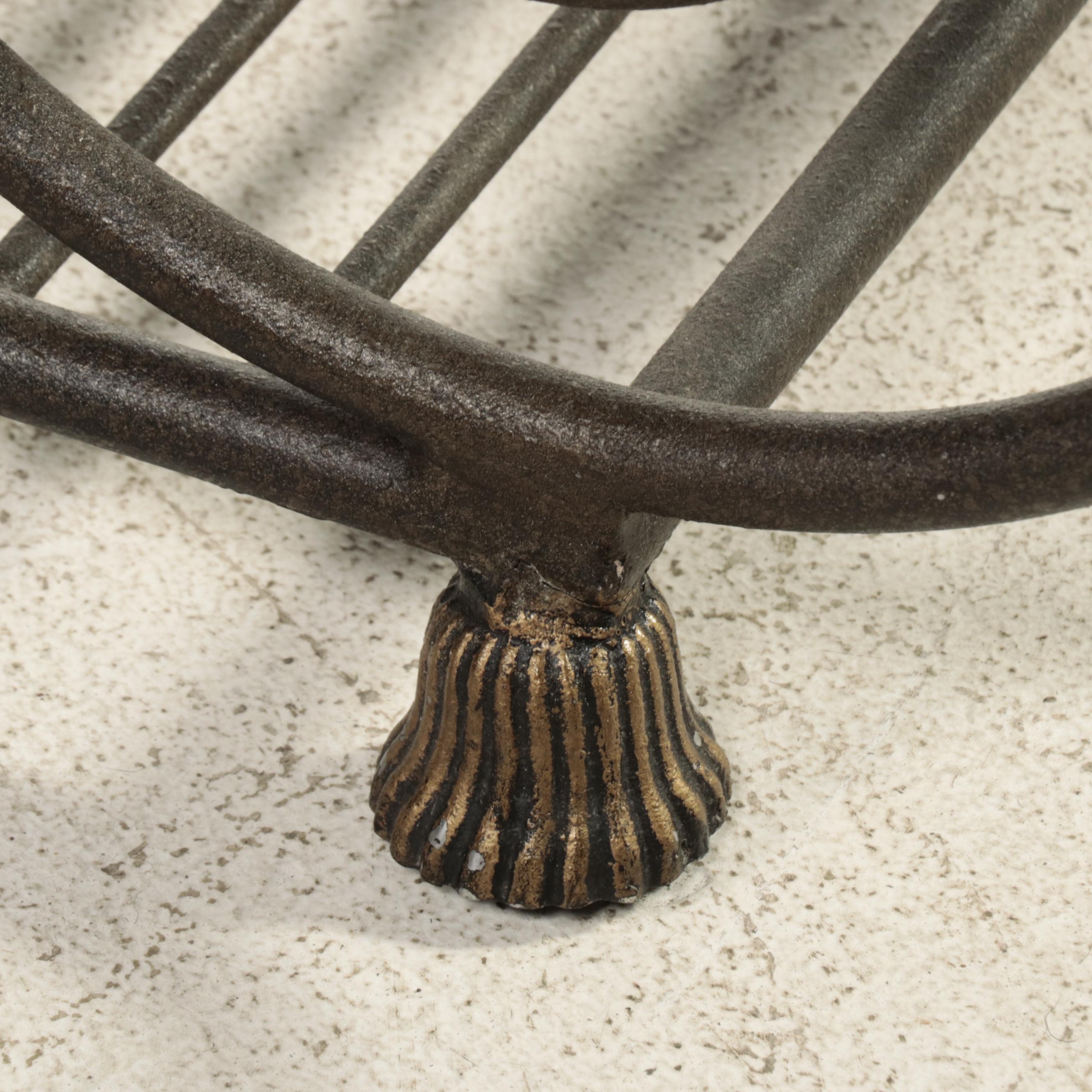 Neoclassical Style Marble Top Scrolled Metal Wine Rack Console Table