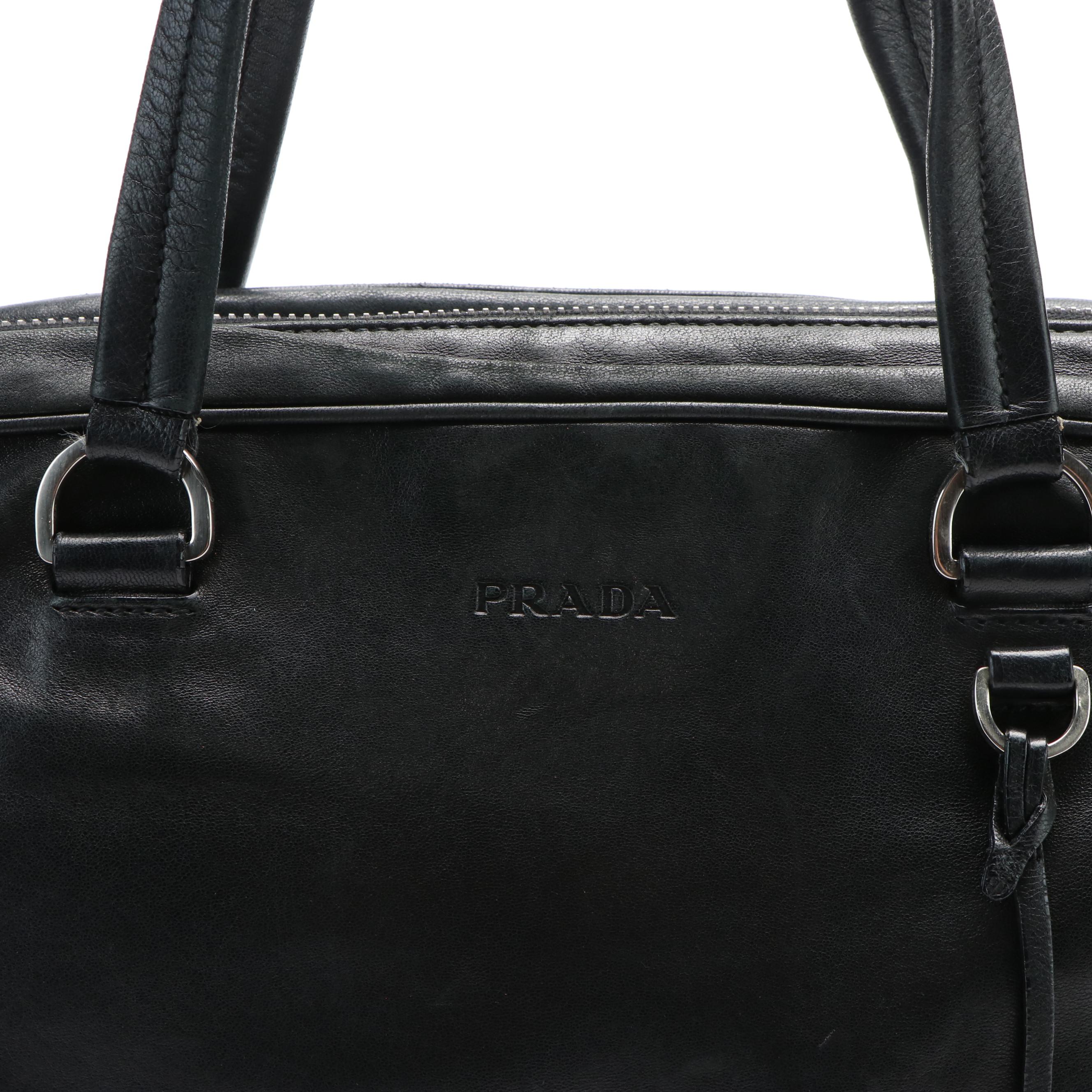 Prada Top Handle Black Leather Boston Bag
