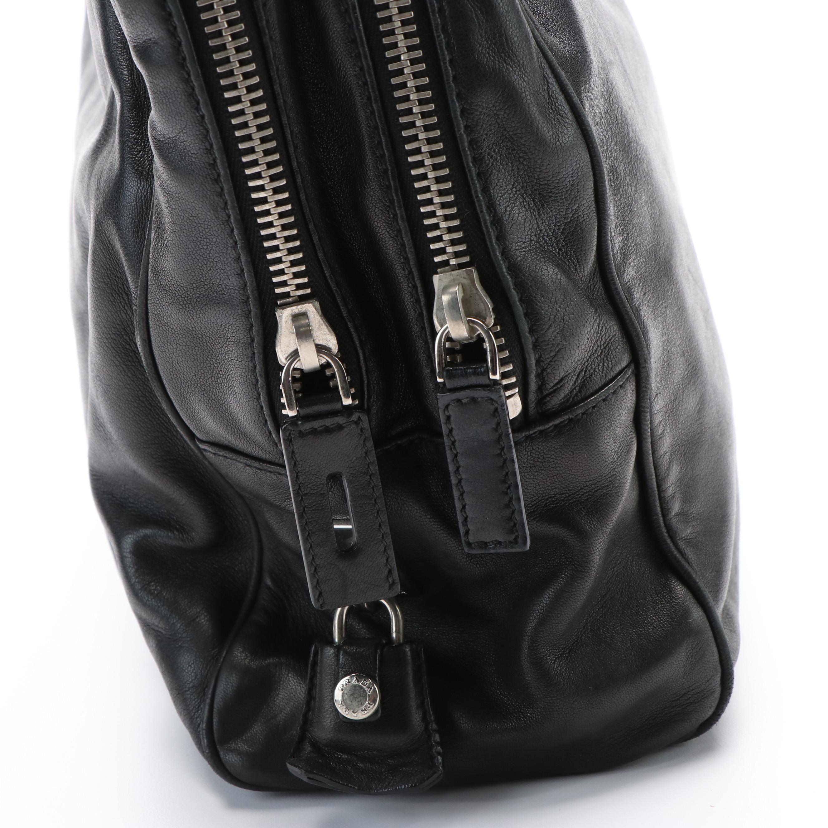 Prada Top Handle Black Leather Boston Bag