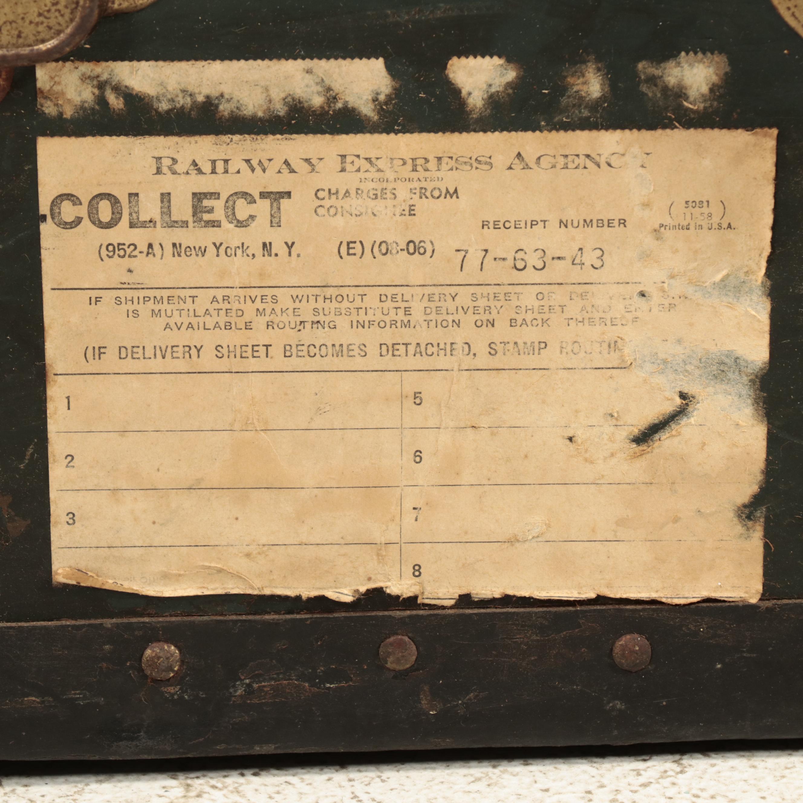 Foot Locker Trunk with U.S. Army Railway Transport Labels, Mid-20th Century