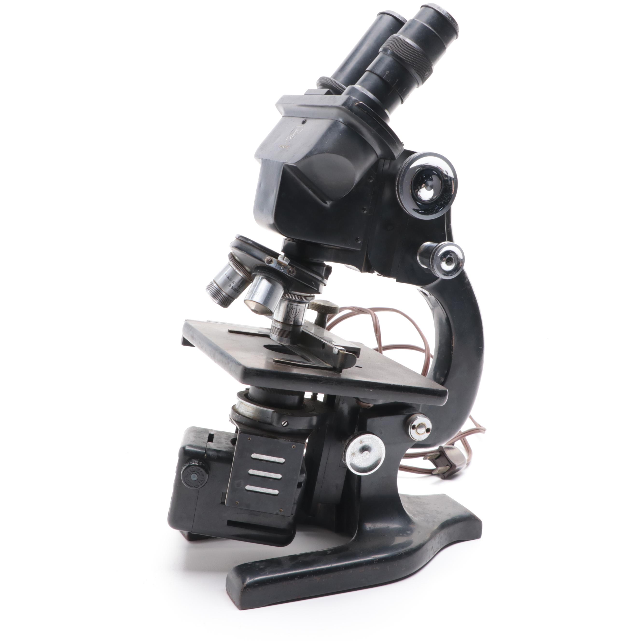 American Optical Spencer Binocular Electric Microscope With Triple Lens Turret