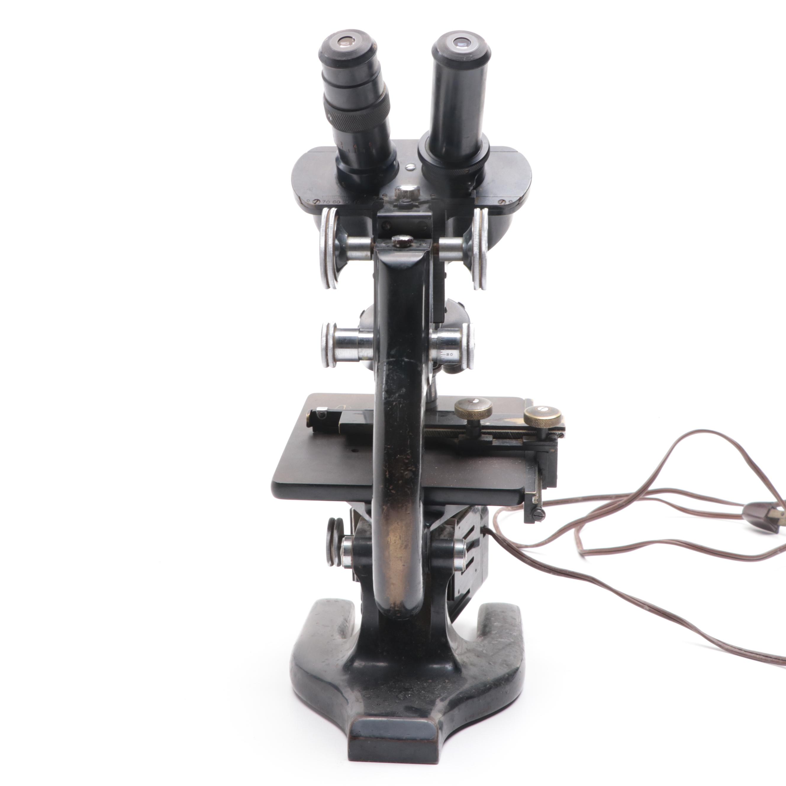 American Optical Spencer Binocular Electric Microscope With Triple Lens Turret