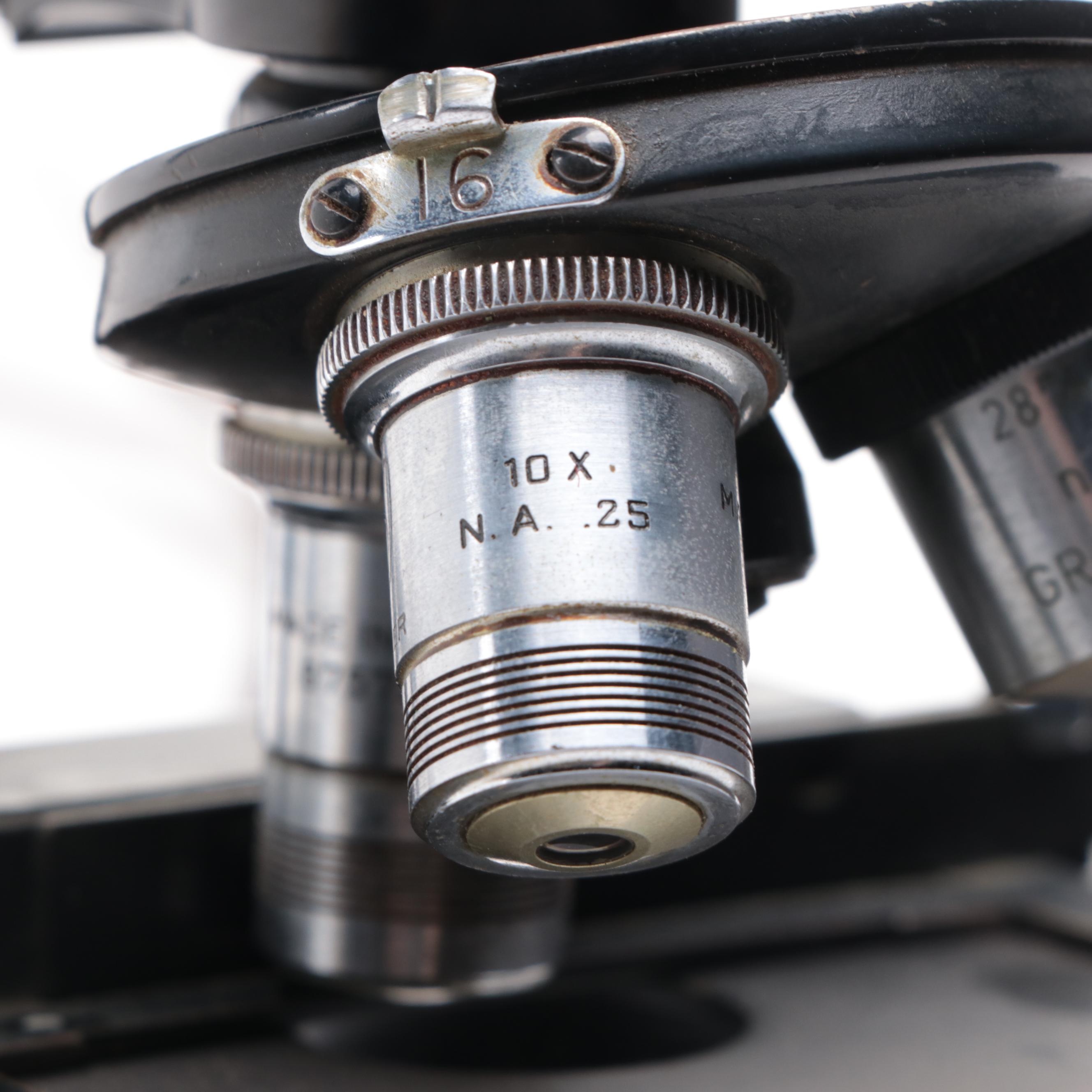 American Optical Spencer Binocular Electric Microscope With Triple Lens Turret