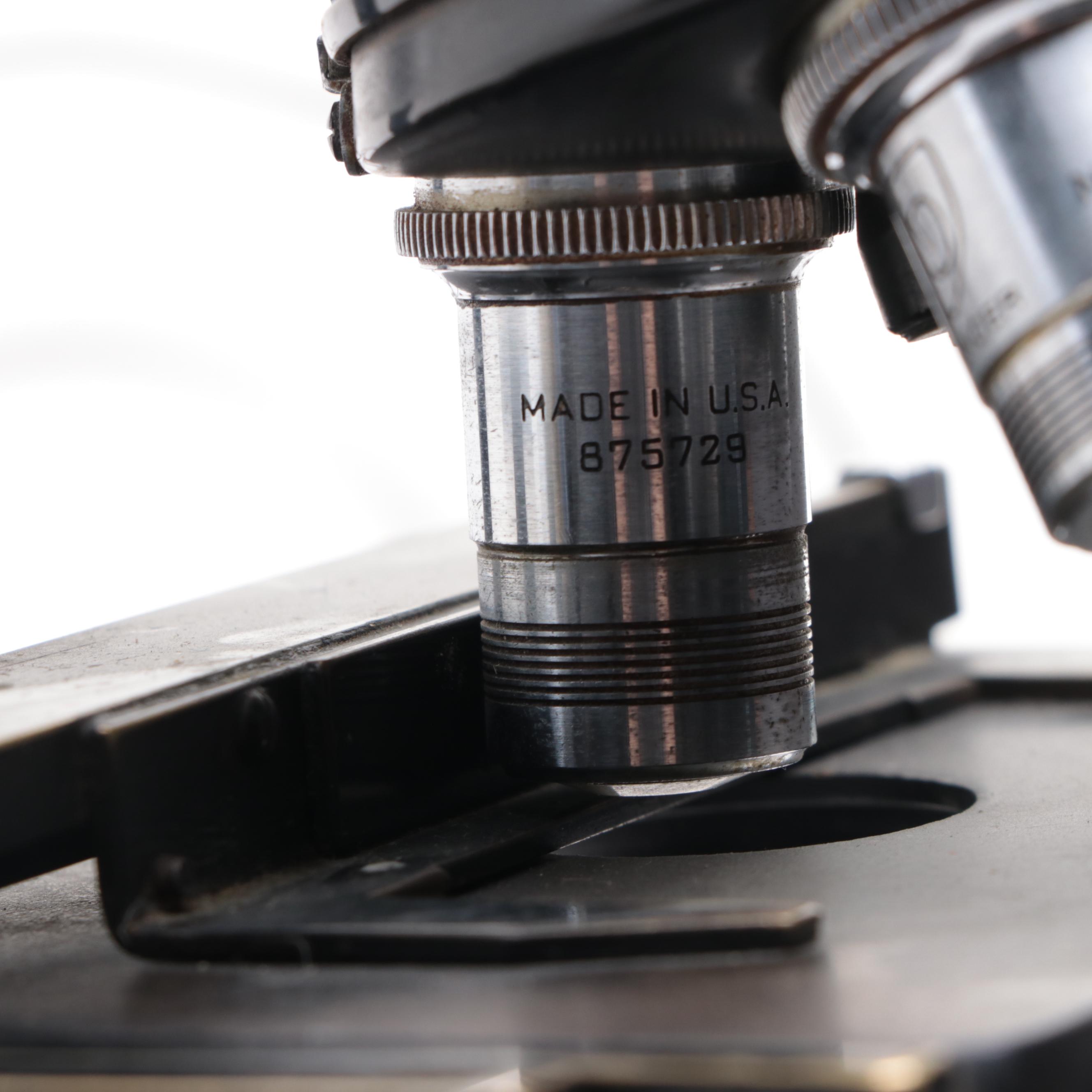 American Optical Spencer Binocular Electric Microscope With Triple Lens Turret