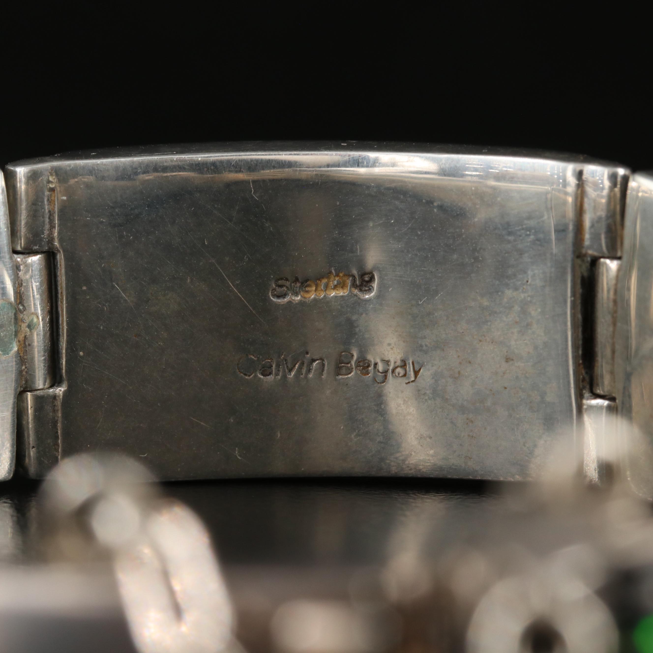 Calvin Begay Navajo Sterling Jasper and Black Onyx Story Panel Bracelet