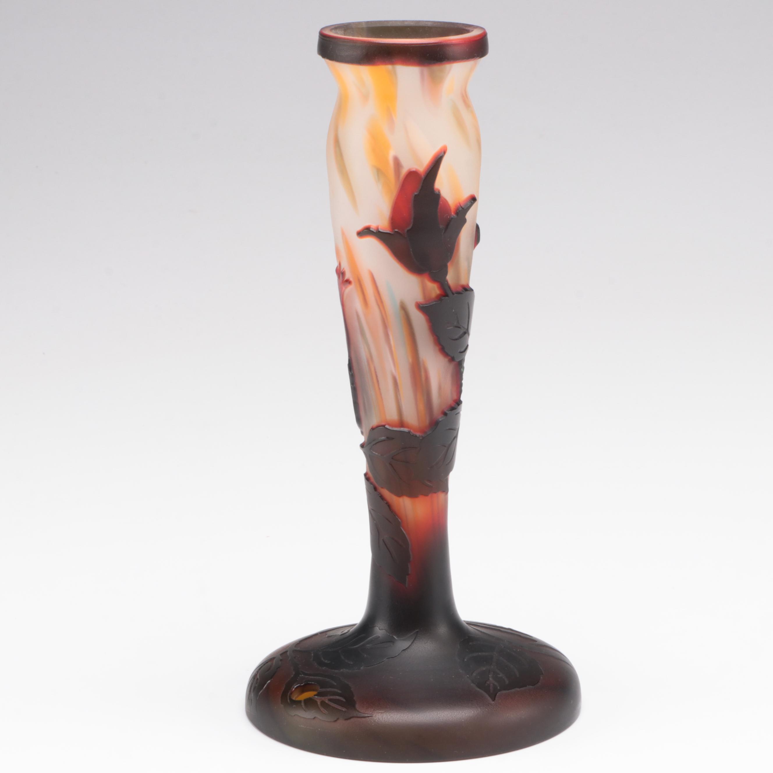 Art Nouveau Style Cameo Glass Vase Lamp Base, 20th Century EBTH