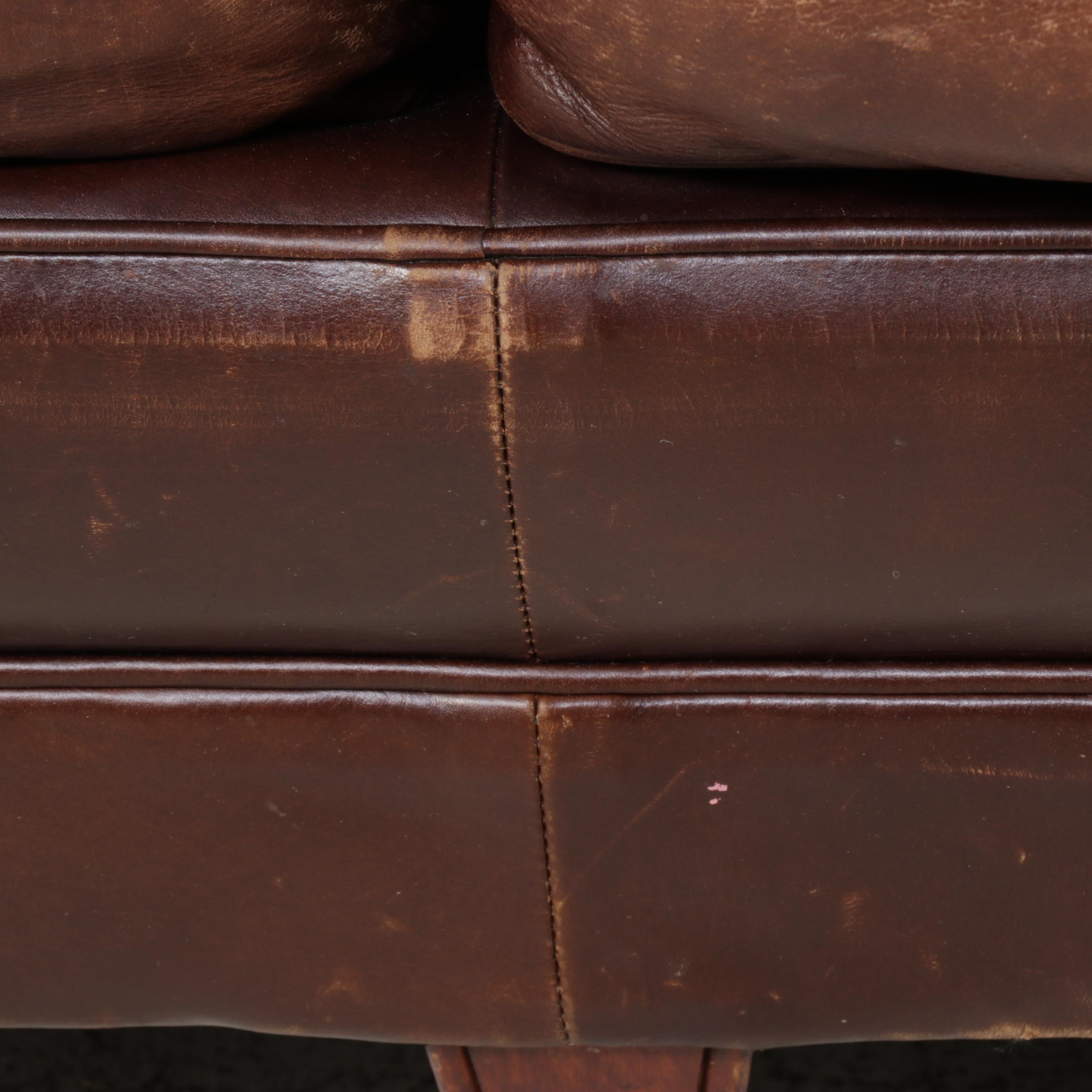 Henredon Brass Nailhead Trimmed Brown Leather Sofa