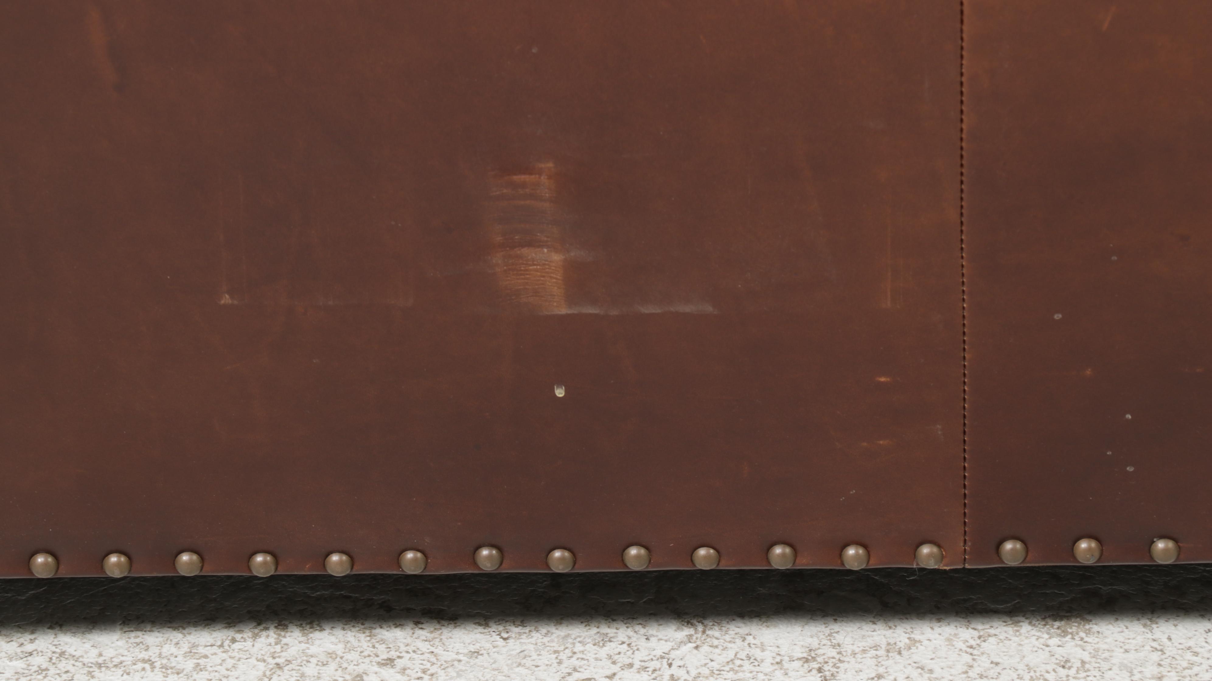 Henredon Brass Nailhead Trimmed Brown Leather Sofa