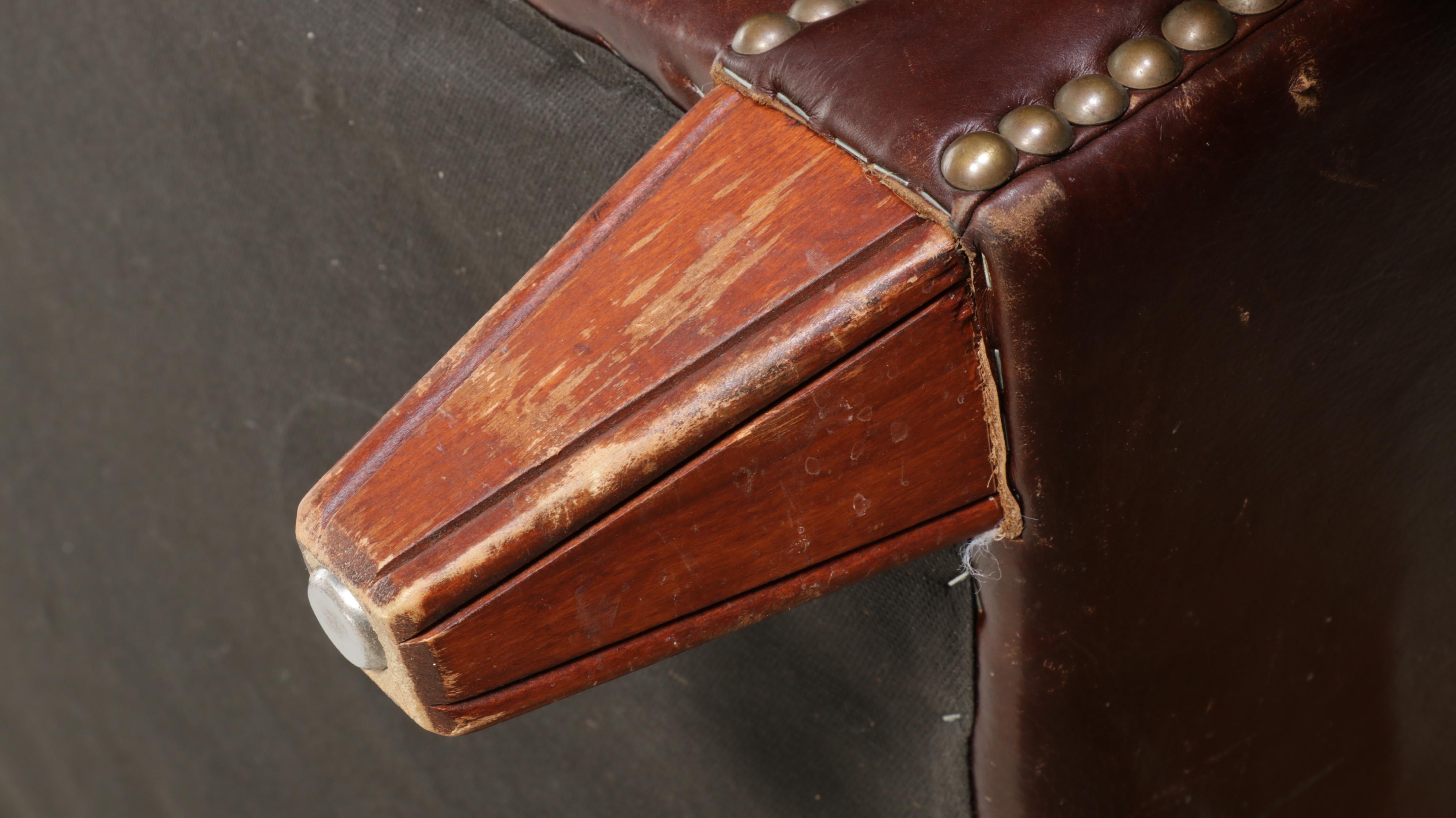 Henredon Brass Nailhead Trimmed Brown Leather Sofa