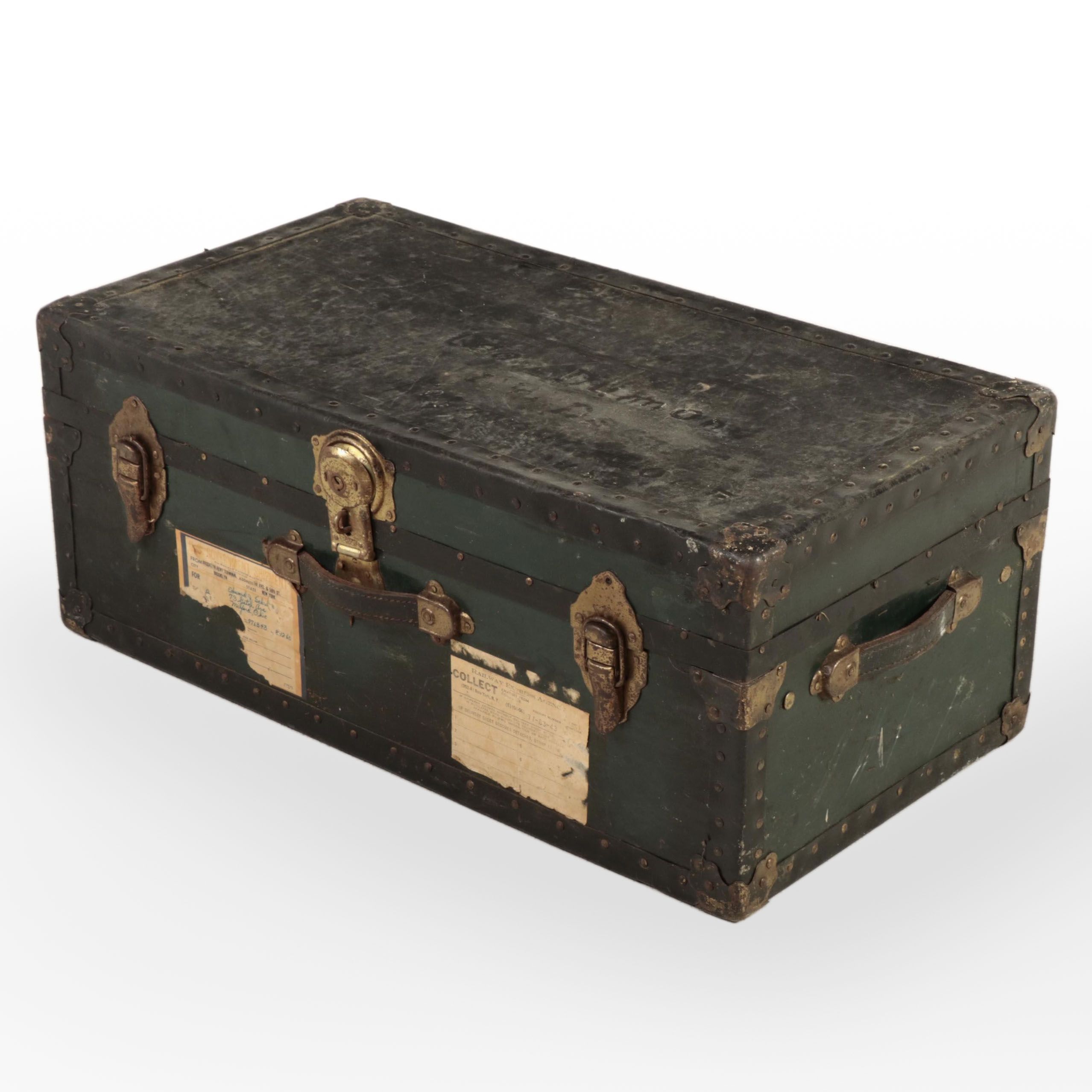 Foot Locker Trunk with U.S. Army Railway Transport Labels, Mid-20th Century