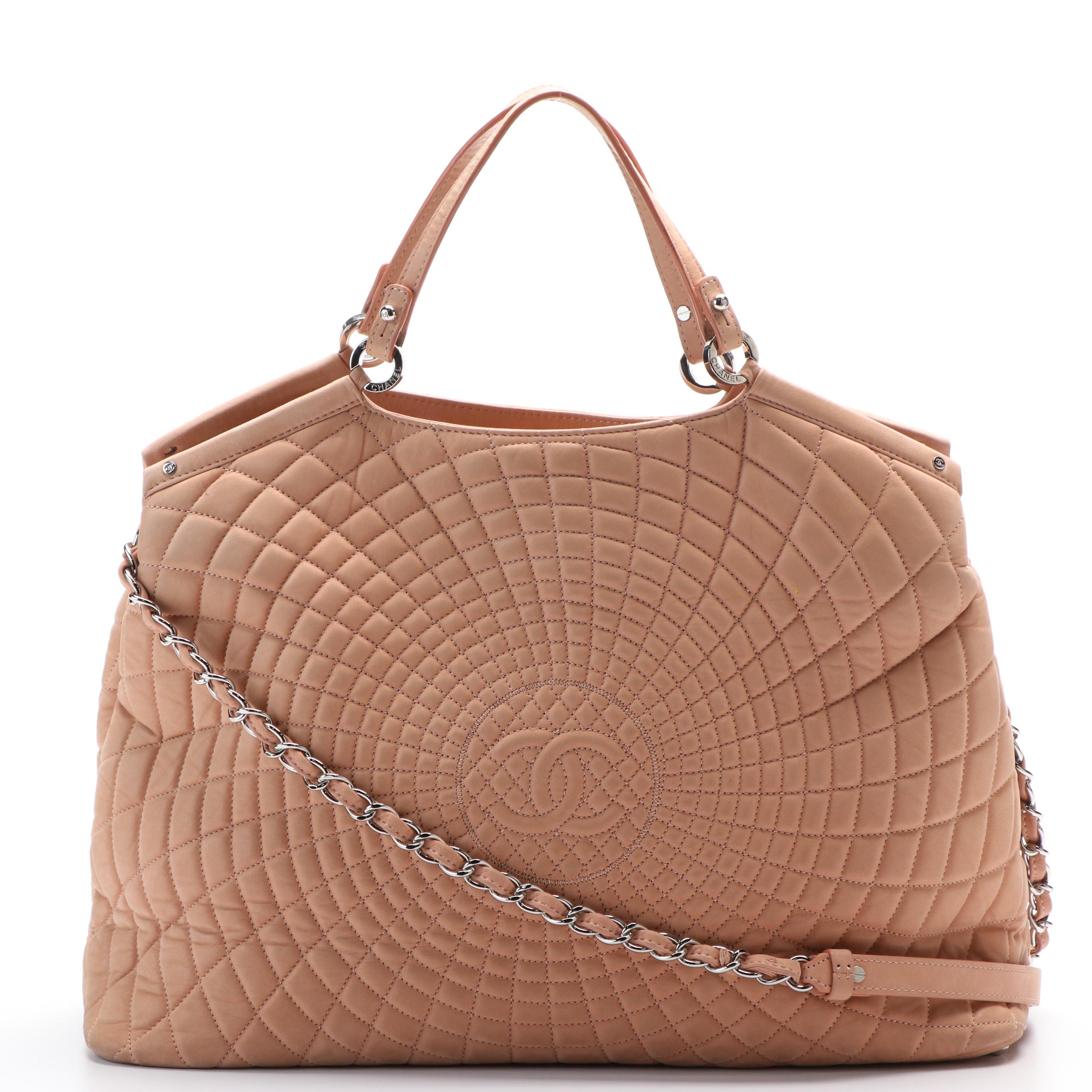 Chanel Light Pink Spiral Quilted Leather Tote