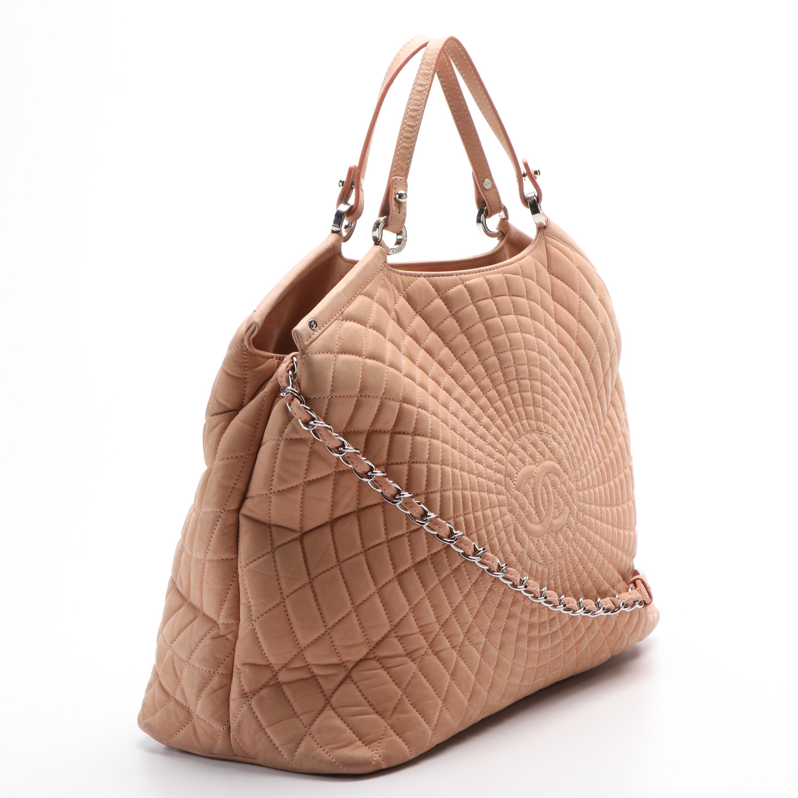 Chanel Light Pink Spiral Quilted Leather Tote