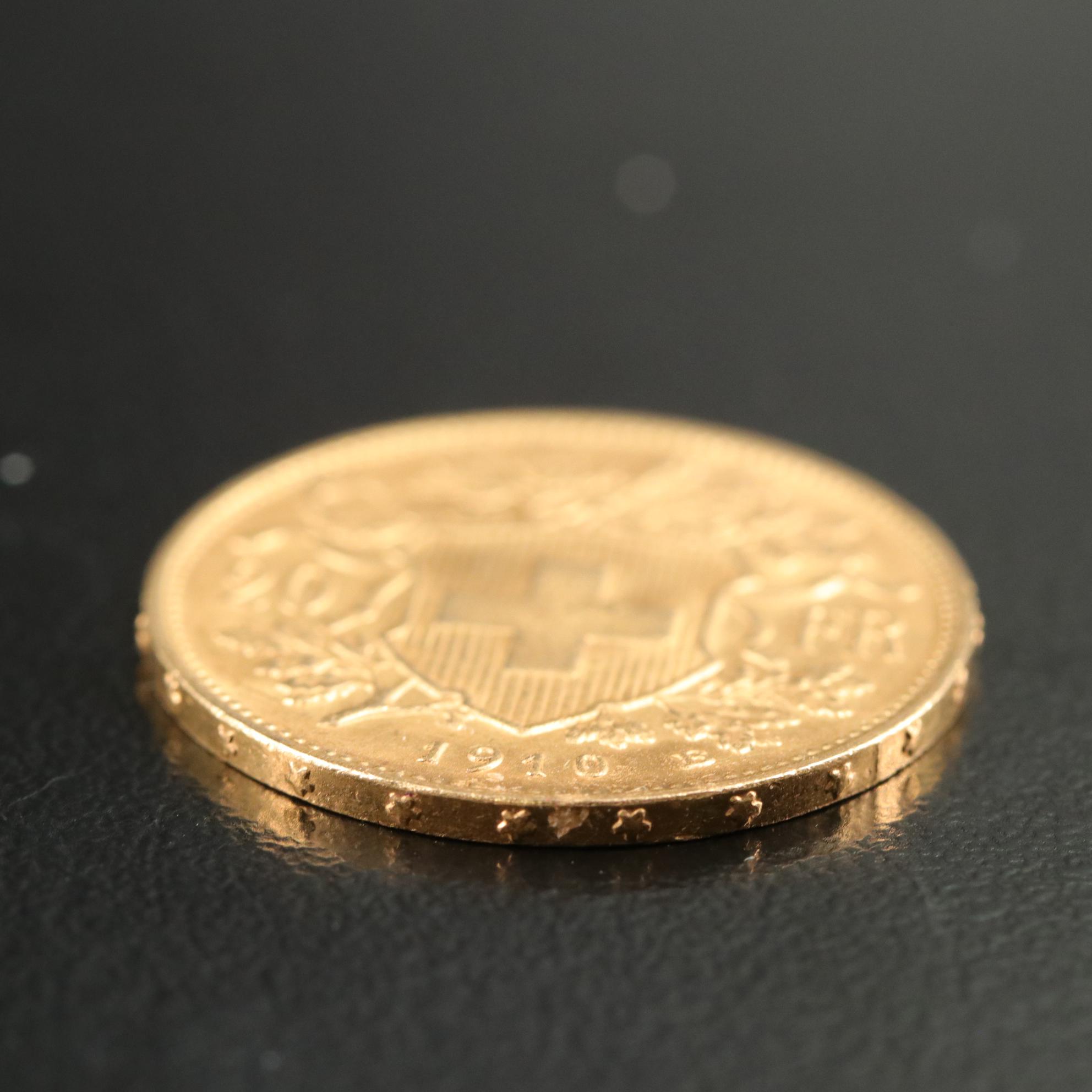 1910 Switzerland 20 Franc Gold Coin