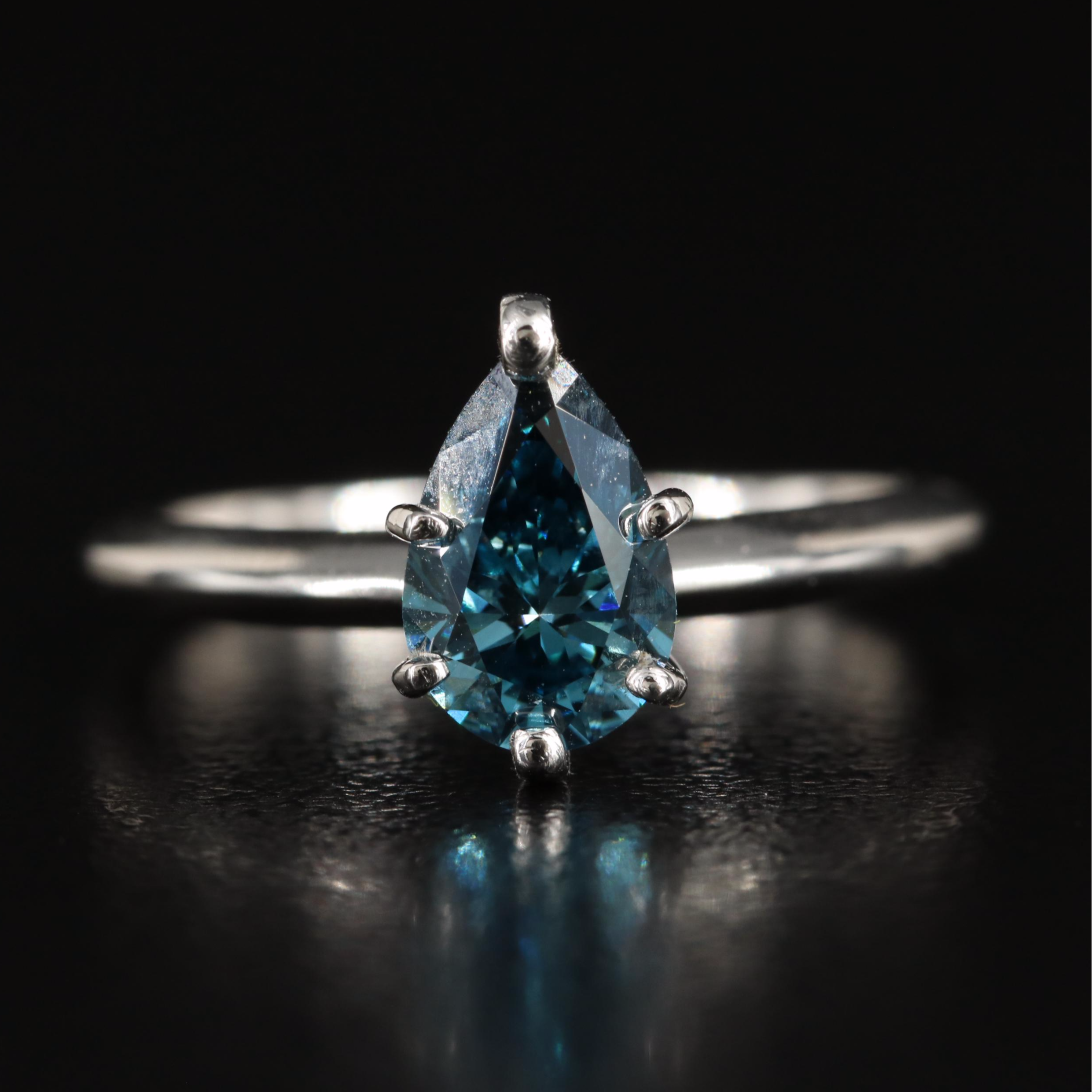 Platinum 1.05 CT Fancy Deep Blue Diamond Solitaire Ring