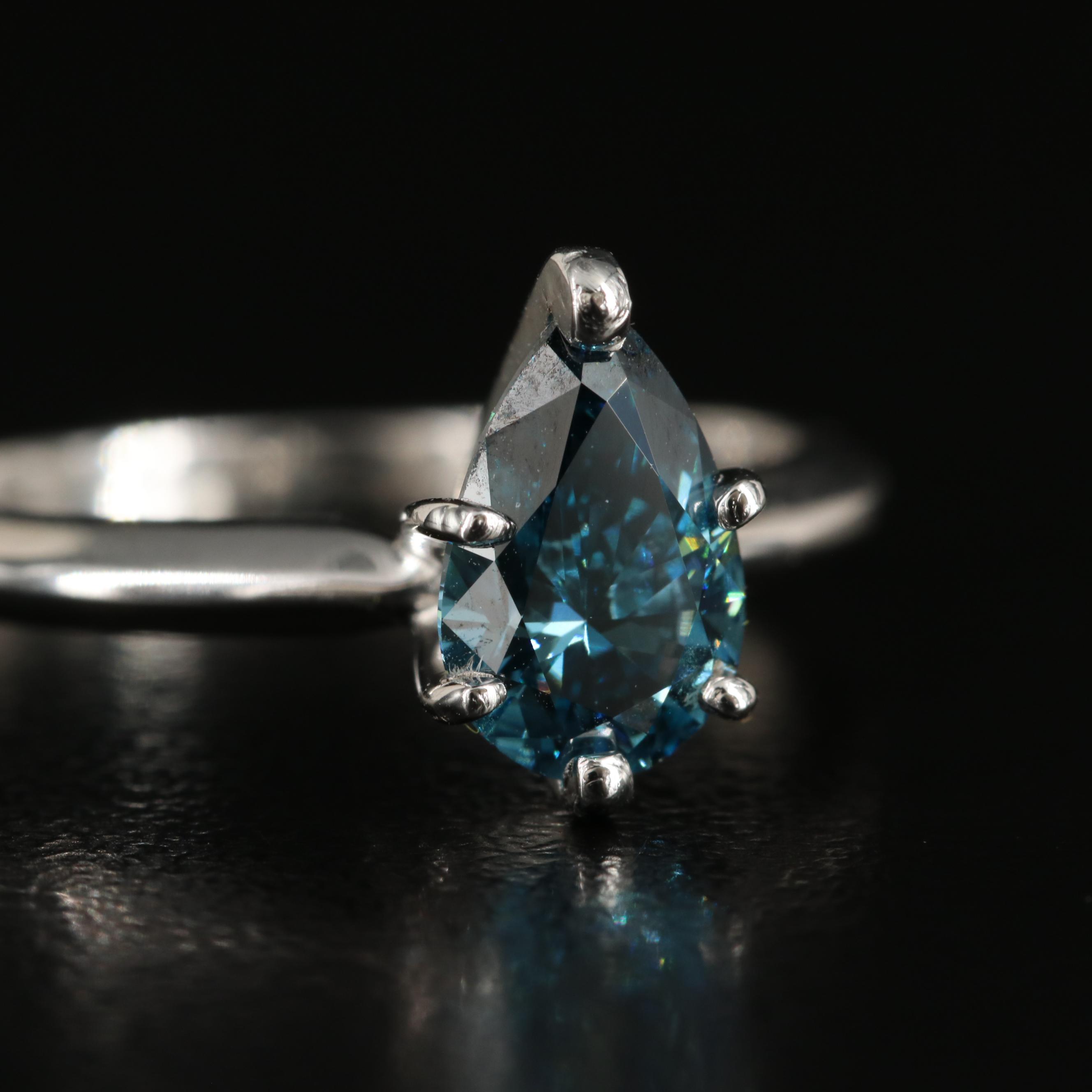 Platinum 1.05 CT Fancy Deep Blue Diamond Solitaire Ring