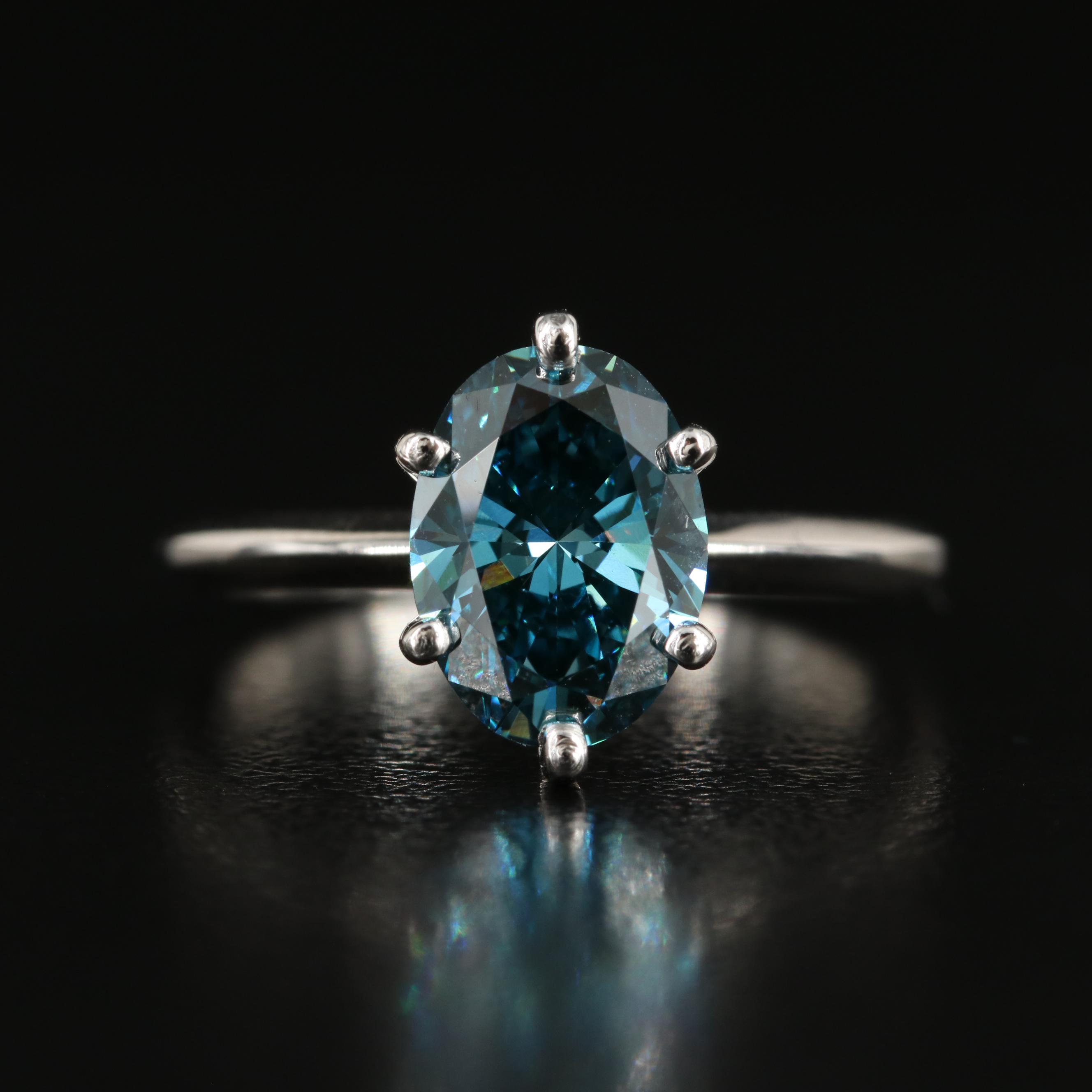 Platinum 2.04 CT Fancy Dark Blue Diamond Solitaire Ring